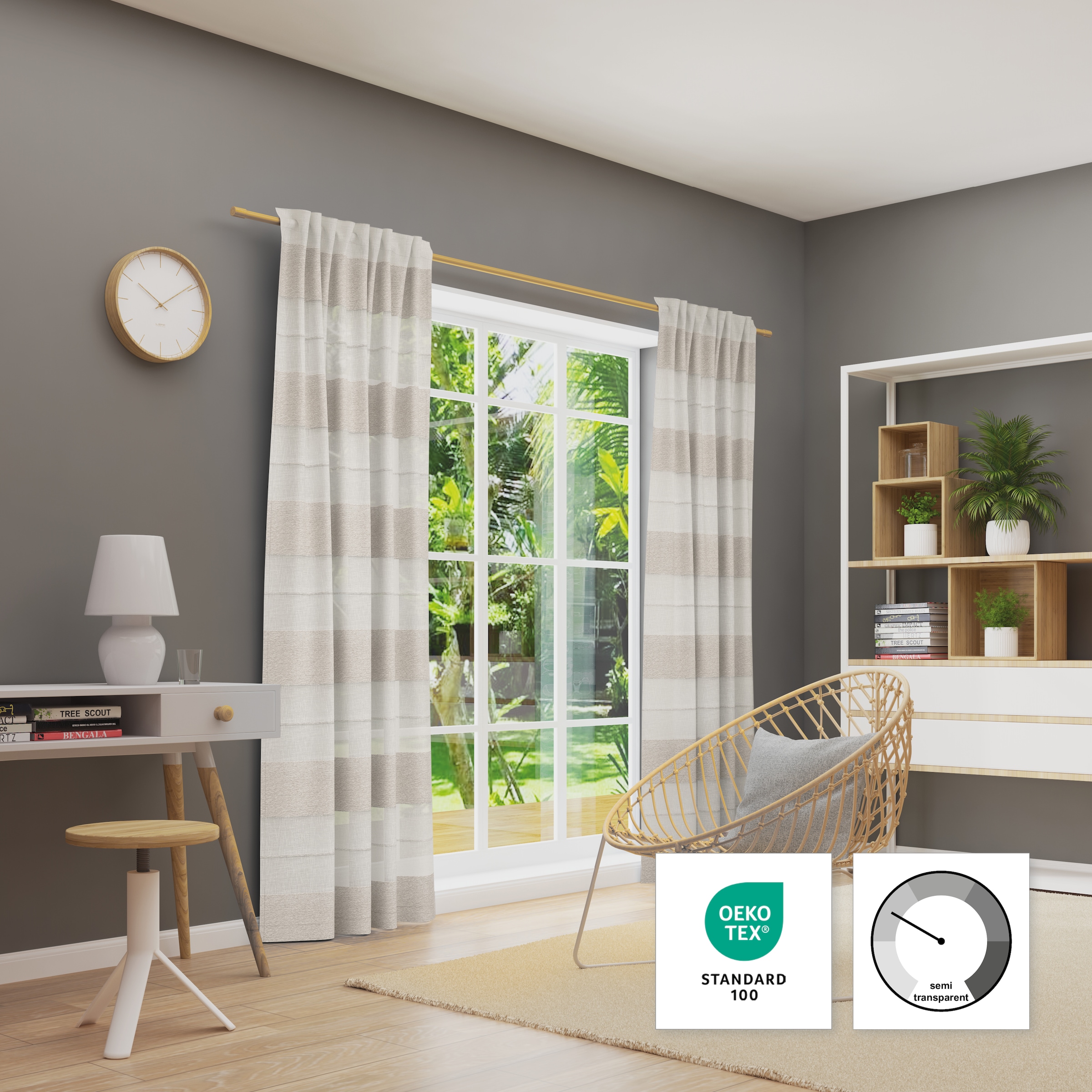 Neutex for you! Vorhang »FENJA« Multifunktionsband 1 Stk. tlg. Halbtransparenter Jacquardstoff mit Streifenstruktur