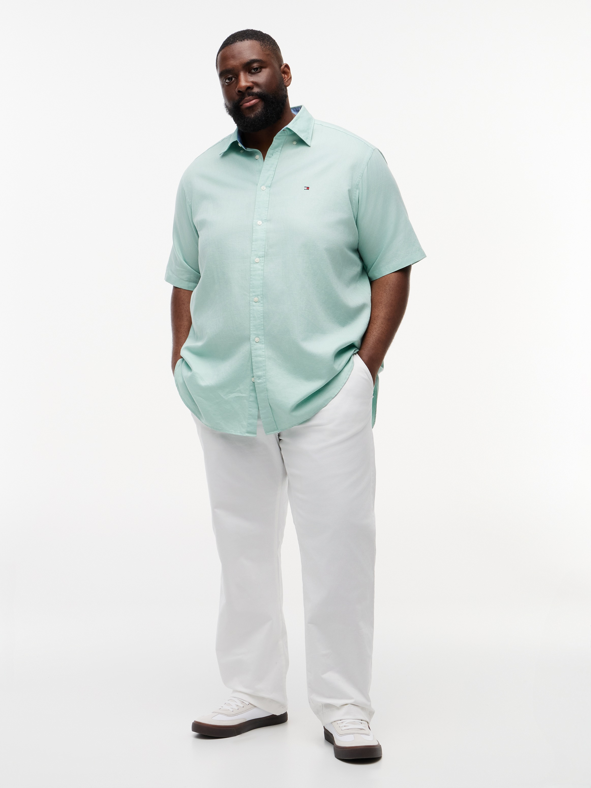 Tommy Hilfiger Big & Tall Kurzarmhemd »BT- LINEN BLND SOLID« Große Größen, Button-down-Kragen, regular fit