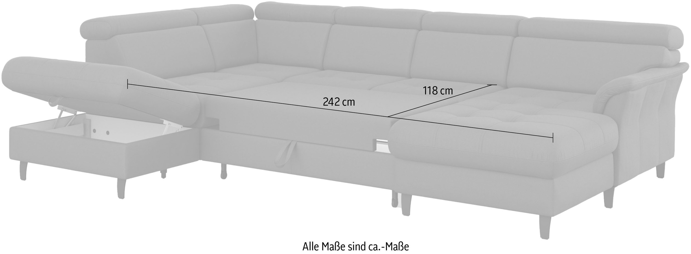 sit&more Wohnlandschaft »Marano U-Form«, inklusive Kopfteilverstellung, wahlweise mit Bettfunktion, Bettkasten