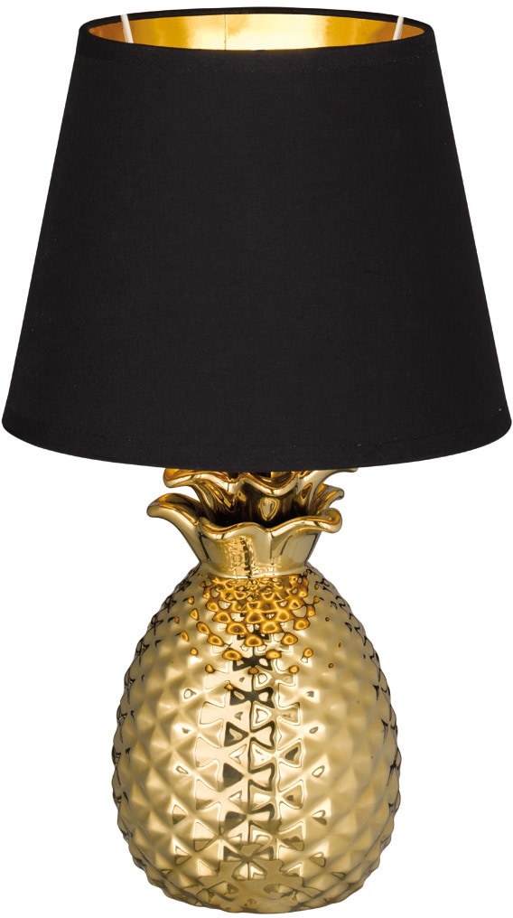 TRIO Leuchten Tischlampe »Pineapple«, 1 flammig, Leuchtmittel E14 | ohne Leuchtmittel, Ananas Form gold, Stoffschirm schwarz/gold