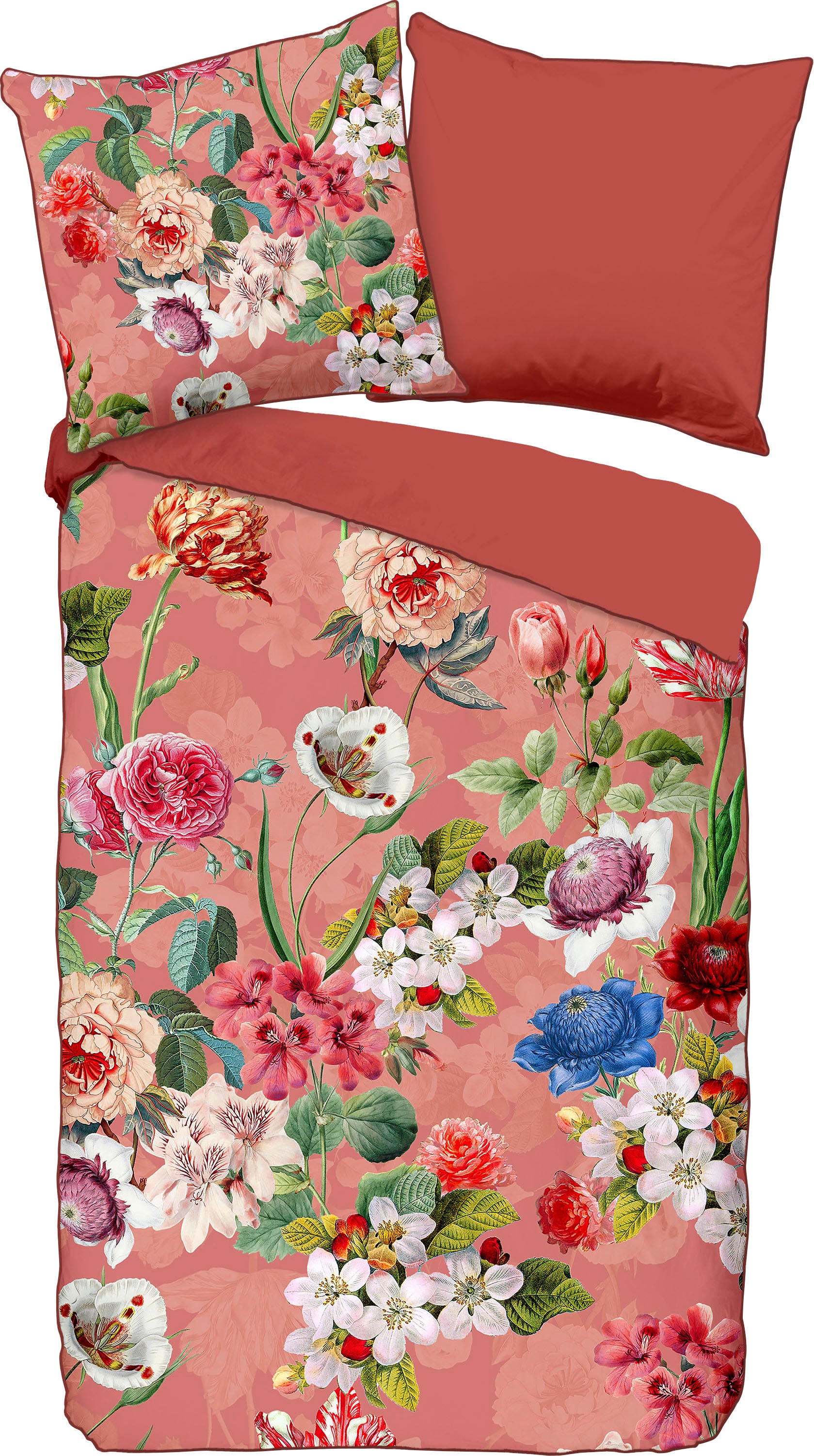 Descanso Wendebettwäsche »Amalia«, Baumwolle, Satin, 135x200, Biese, Reißverschluss, Wende, Blumen Terra