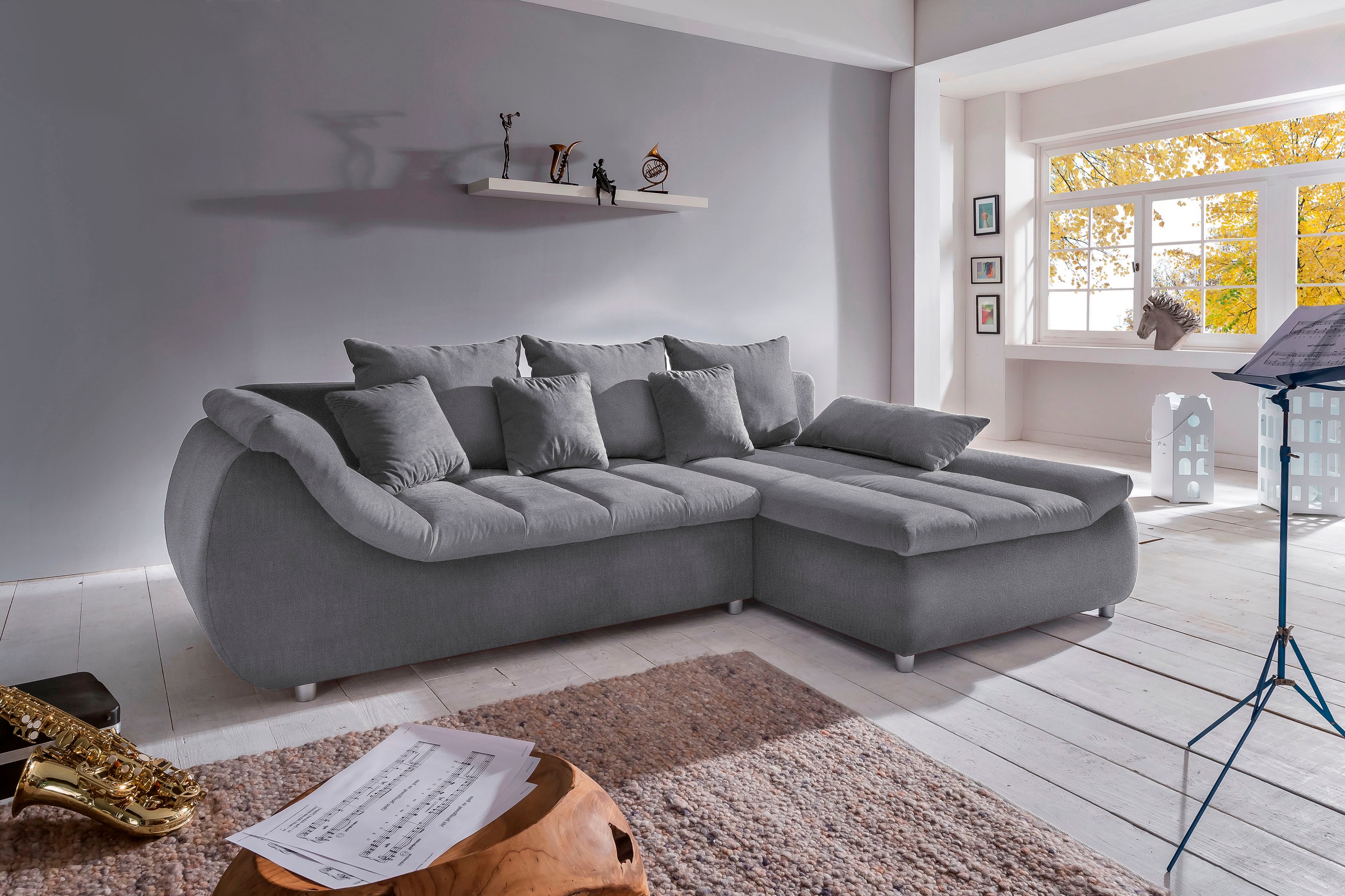 INOSIGN Ecksofa »Imola elegant und bequem, aktuelle Steppung im Sitz, L-Form«, wahlweise mit Bettfunktion