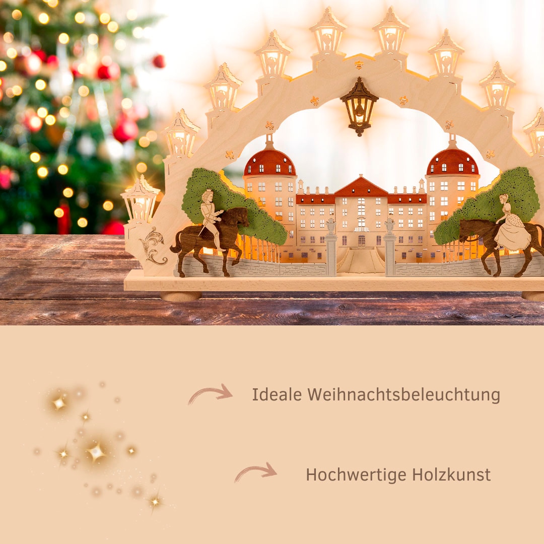 Weigla LED Schwibbogen »Moritzburg, Lichterbogen aus Holz, Made in Germany« 1 Stk. Erzgebirge garantiert, Weihnachtsdeko Innen, Weihnachtsbeleuchtung