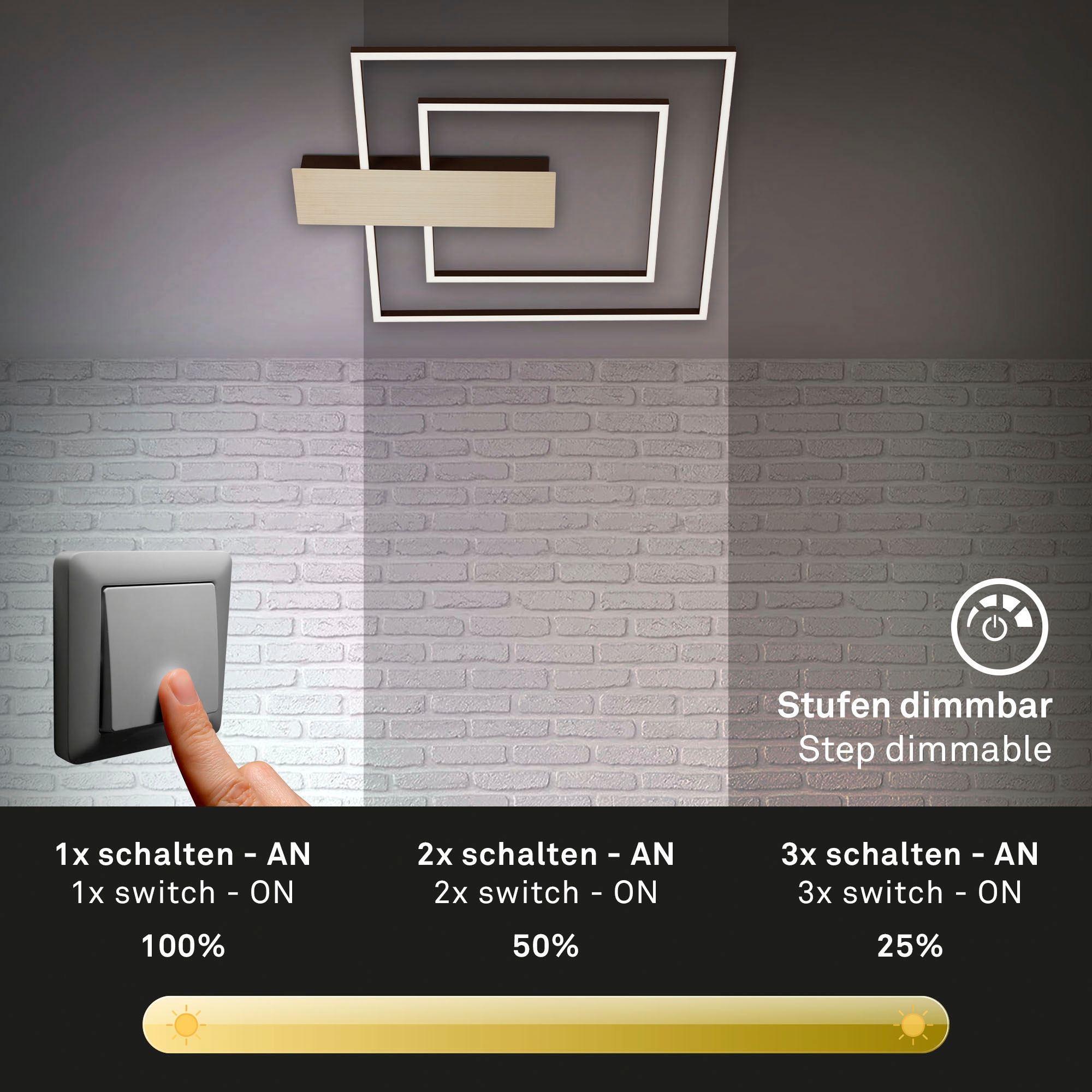 Briloner Leuchten Deckenleuchte »Deckenleuchte NICO DUO«, Deckenlampe dimmbar 25W 3000lm 3000K 57x48x4cm gold für Wohnzimmer