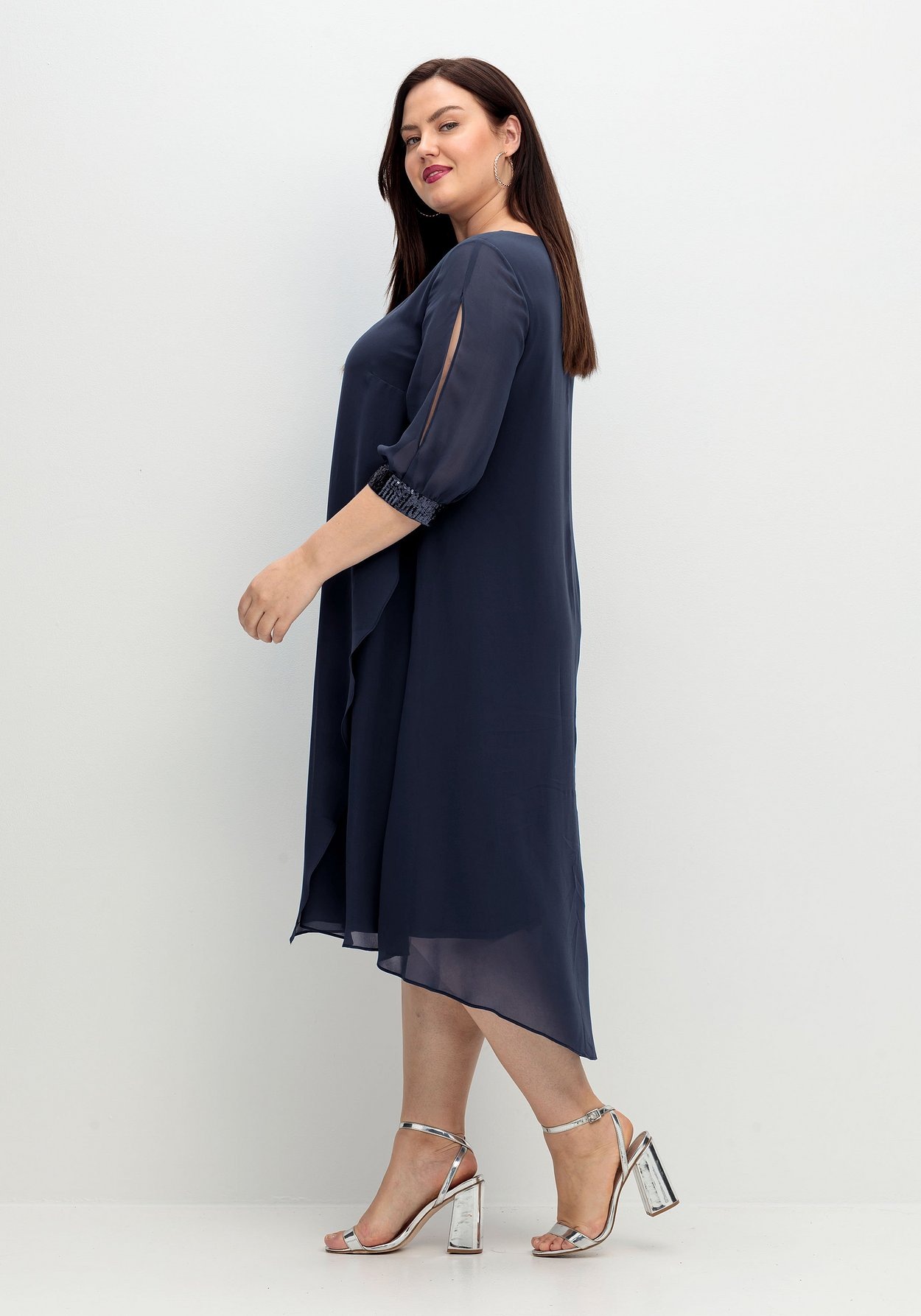Sheego Abendkleid »Abendkleid aus Georgette, mit geschlitztem Ärmel«