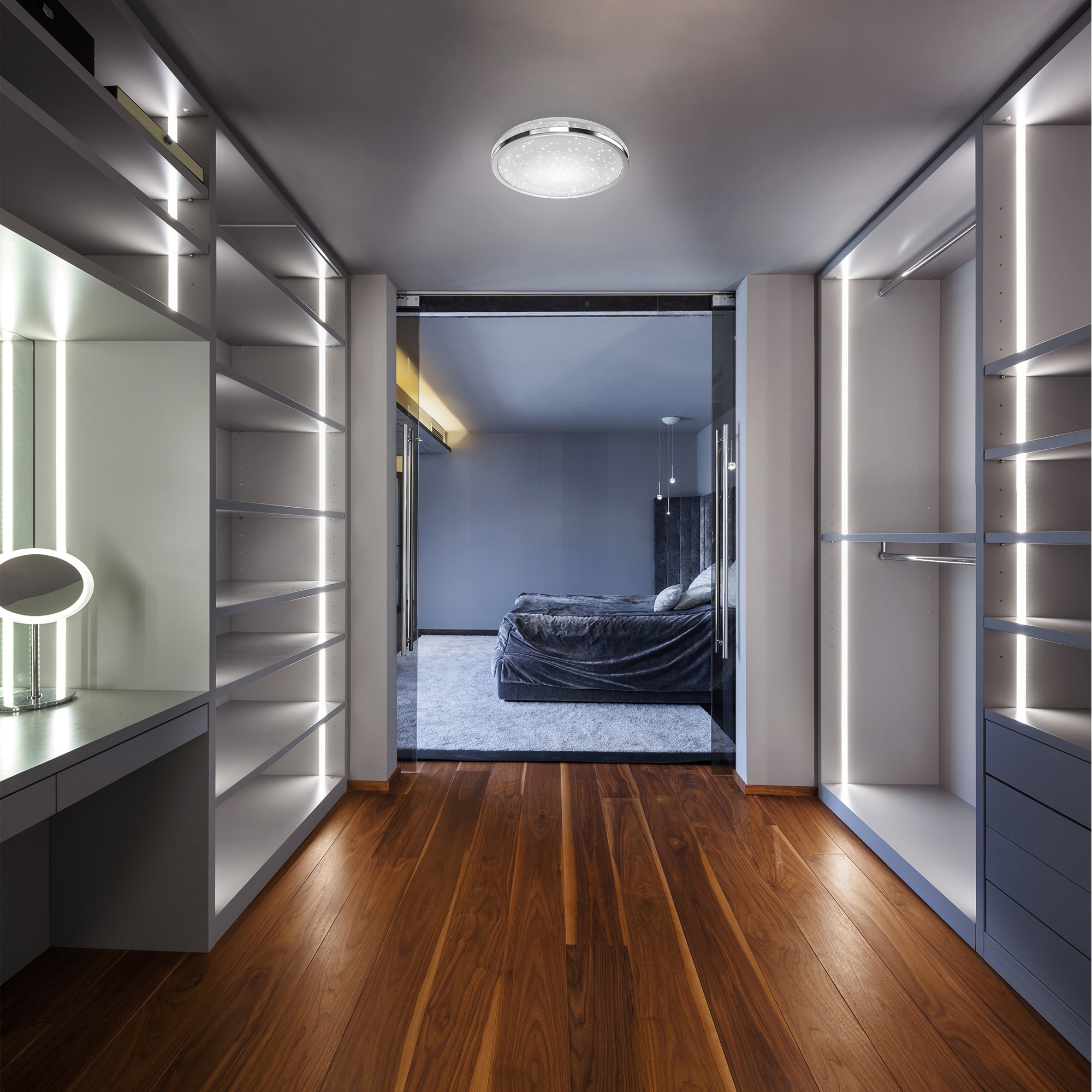B.K.Licht LED Deckenleuchte, 1 flammig, Leuchtmittel LED-Modul | LED fest integriert, Deckenlampe mit Sternendekor, 10W LED 900lm, neutralweiß, chromfarben