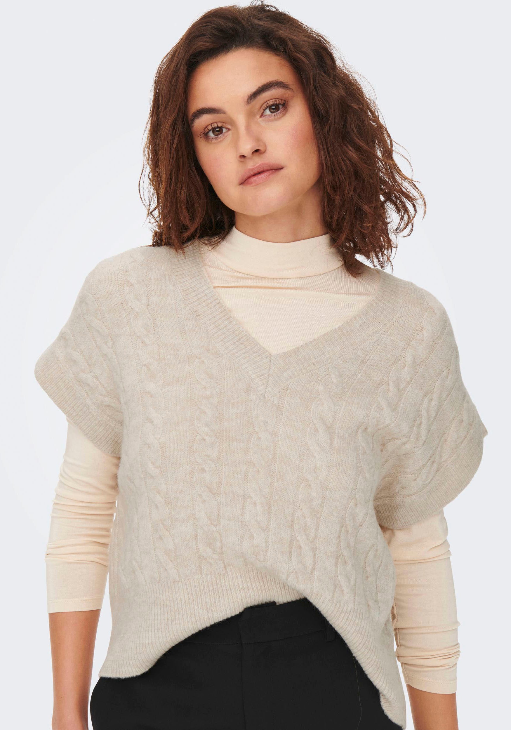 ONLY Kurzarmpullover »ONLMELODY VEST KNT« Materialmix, regular fit