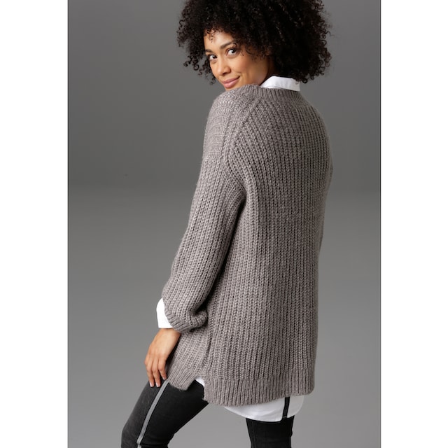 Aniston CASUAL Longpullover, mit fixierten Umschlag an den langen Ärmeln  bei ♕