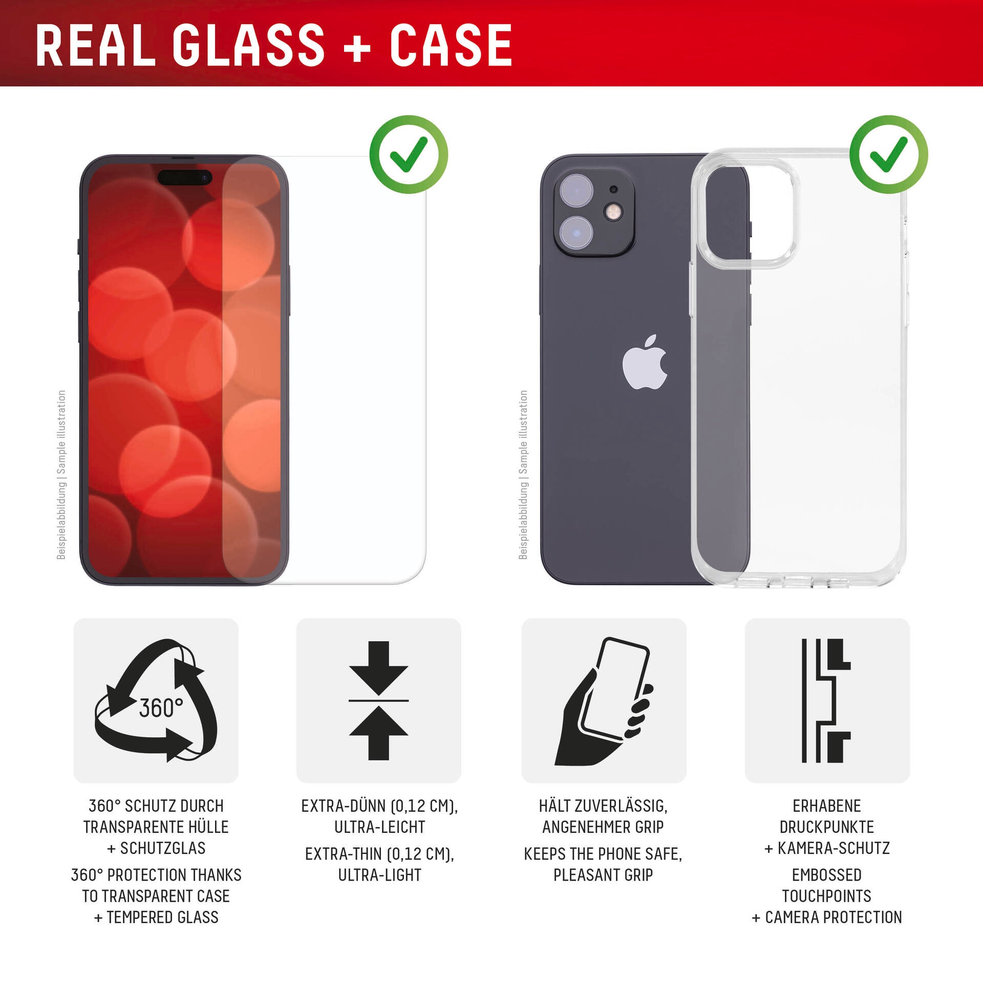 Displex Displayschutzglas »Real Glass Screen Protection + Case«, für Apple iPhone 16, Displayschutzfolie, Schutzfolie, Bildschirmschutz, kratz- & stoßfest