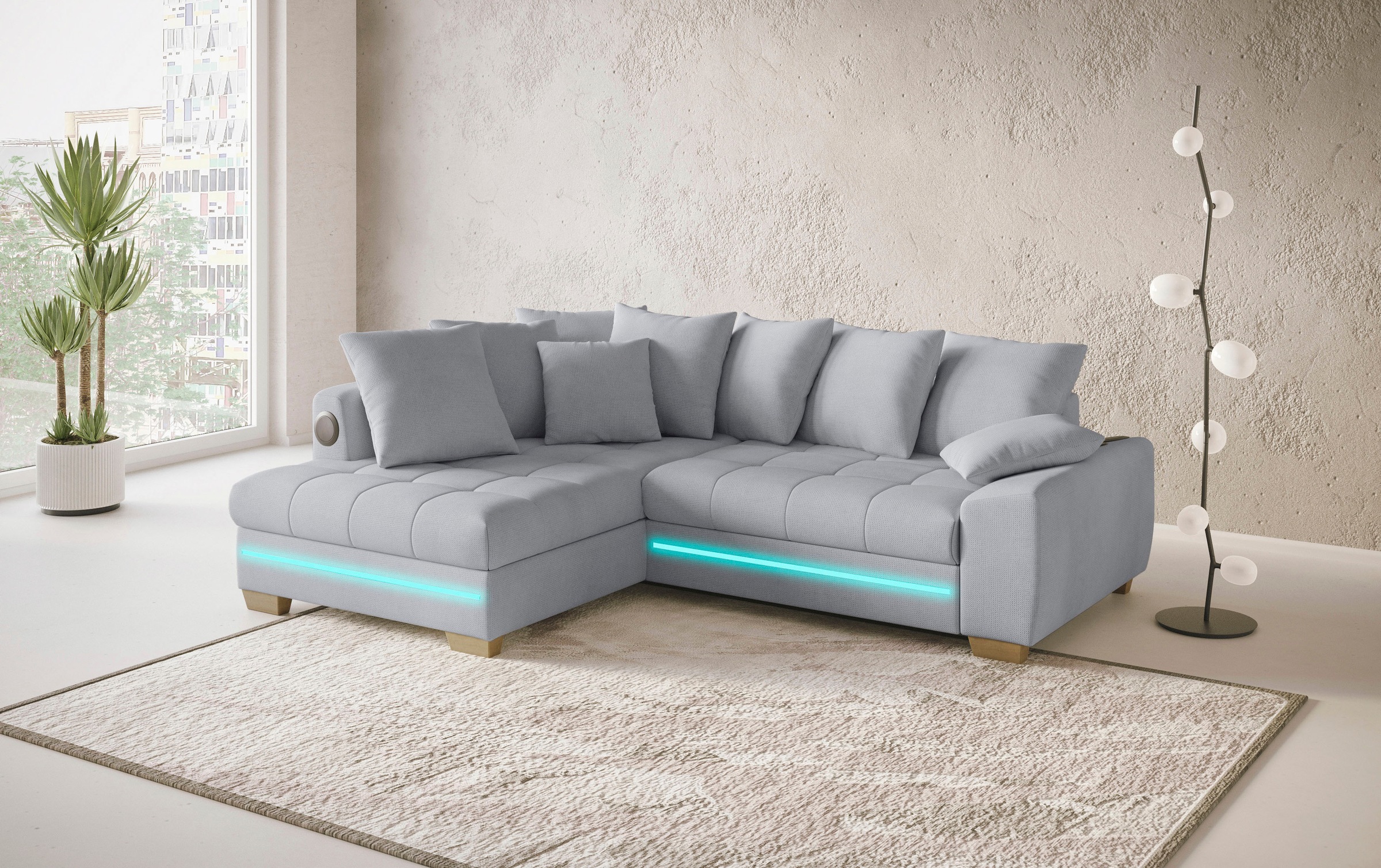 Mr. Couch Ecksofa »Nikita II, L-Form«, mit Kaltschaum, RGB-LED, Soundsystem, wahlweise mit Bett, Bettkasten
