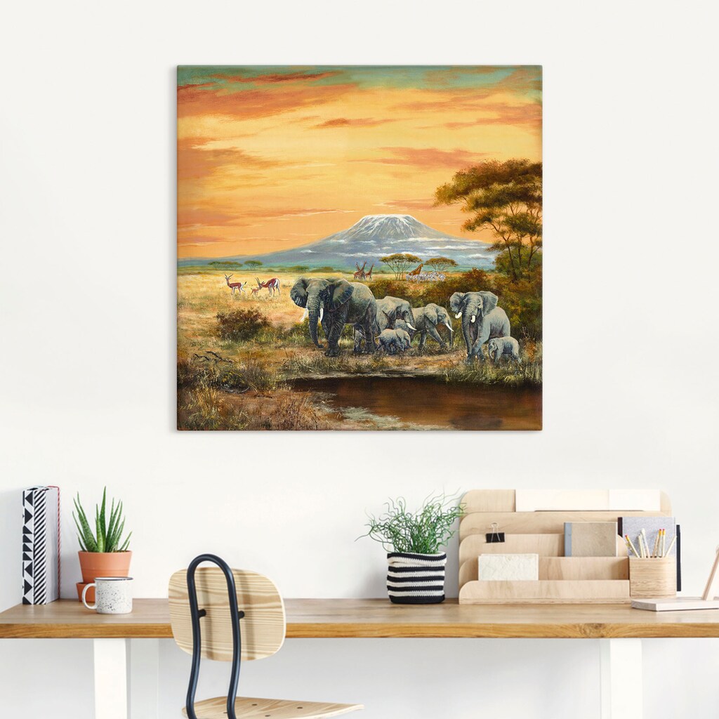 Artland Wandbild »Afrikalandschaft mit Elefanten«, Wildtiere, (1 St.)