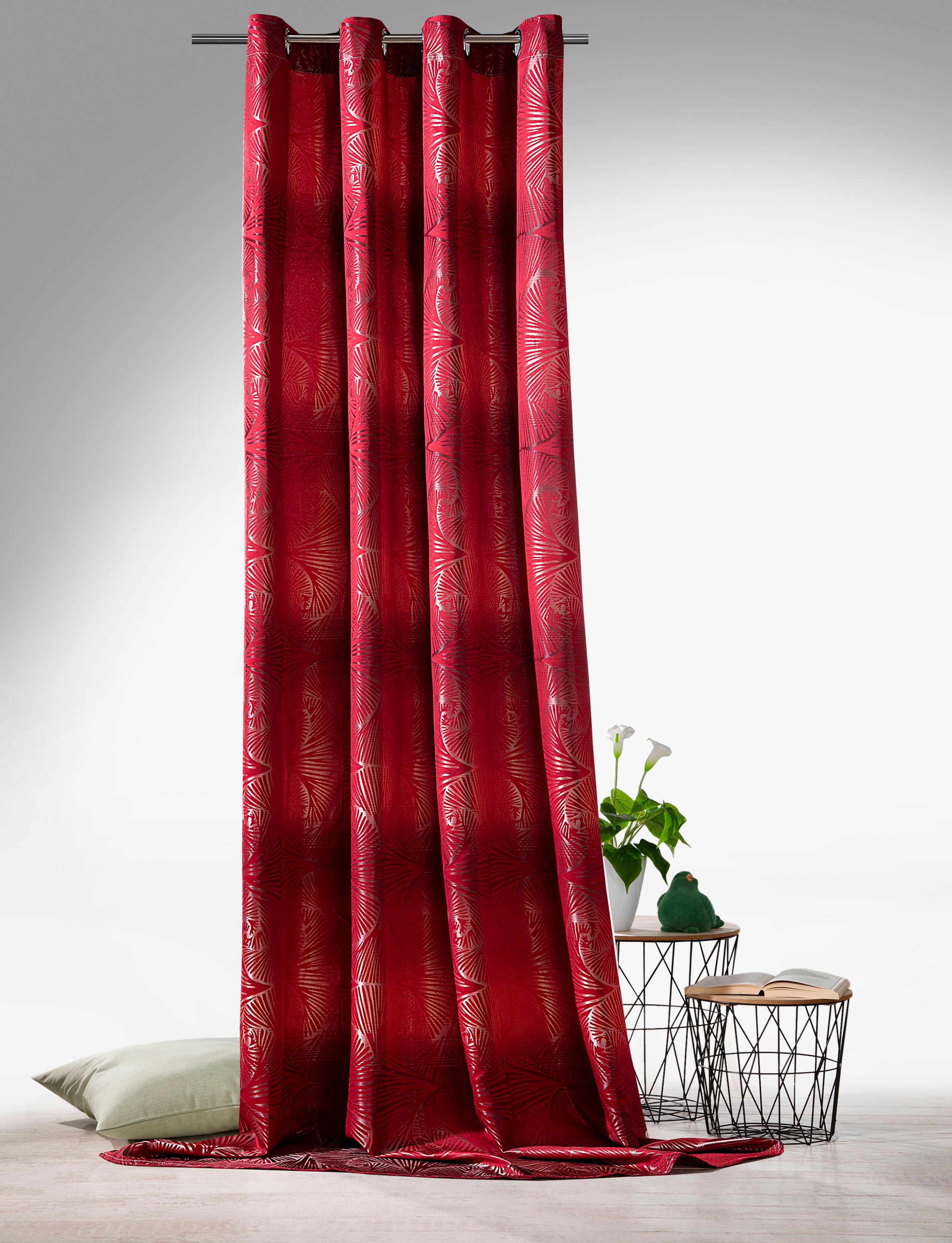 Weckbrodt Vorhang »Gingko«, (1 St.), Jacquard mit Gingko - Muster, Ösen, blickdicht, Gardine, Store