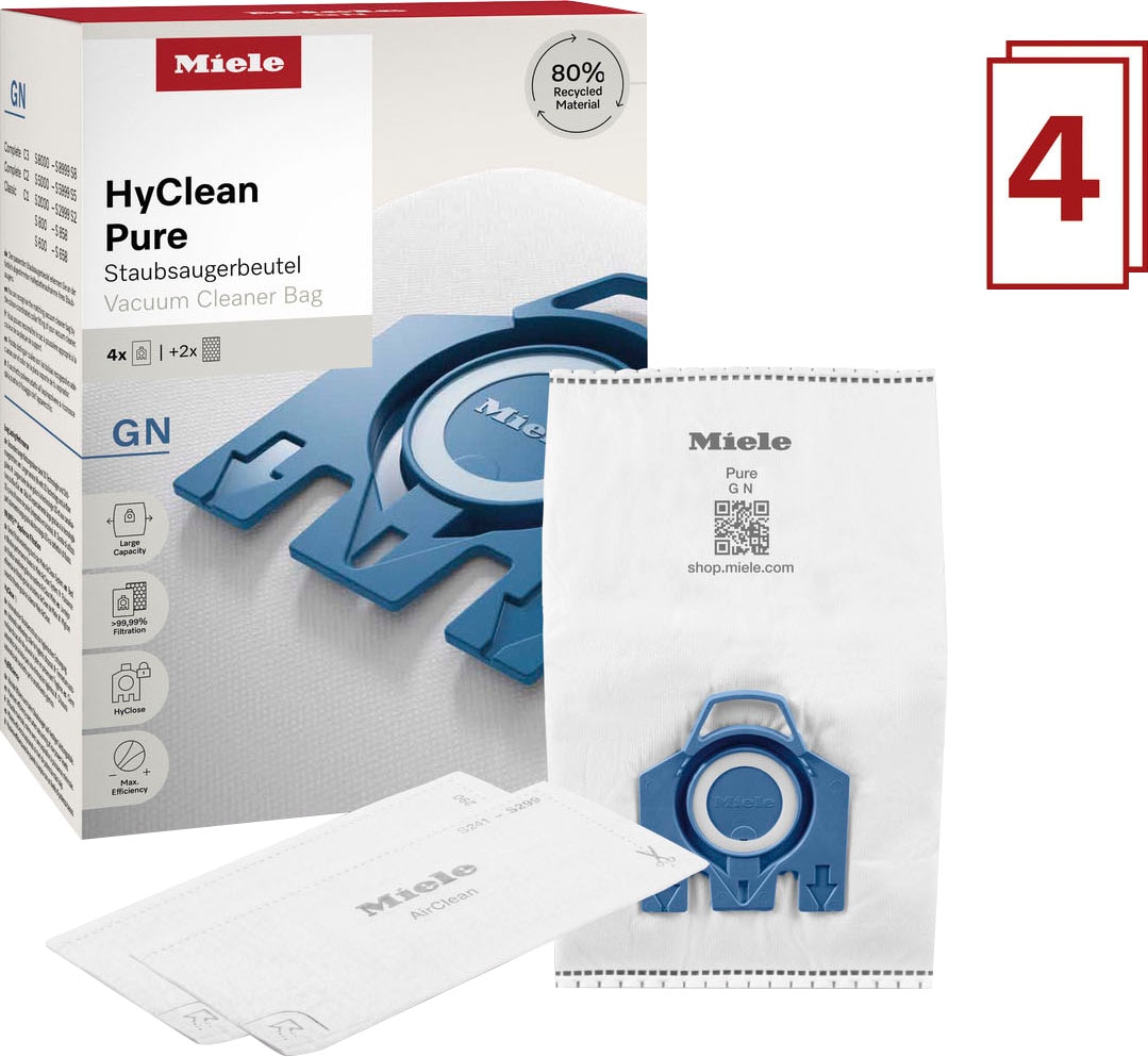 Miele Staubsaugerbeutel »GN HyClean Pure 2.0 / Mit bester Filtrationsleistung« 4er Pack Staubbeutel, 2er Pack Filter