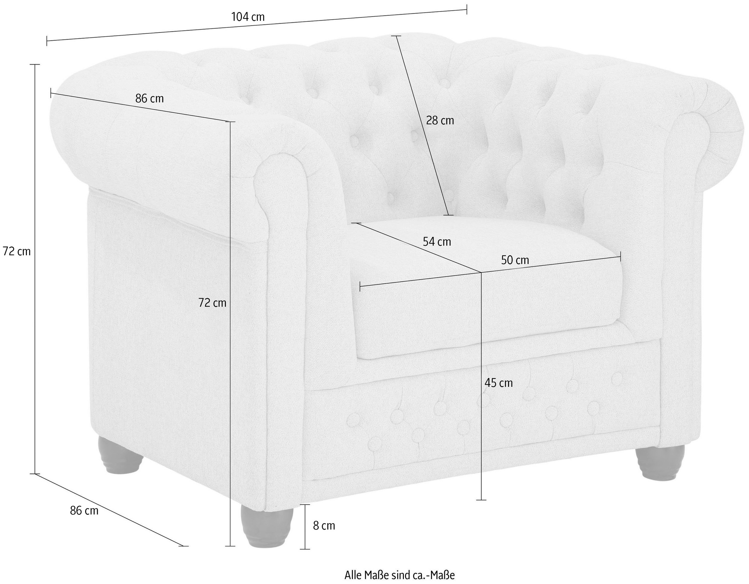 Home affaire Chesterfield-Sessel »New Castle«, hochwertige Knopfheftung, B/T/H: 104/86/72 cm