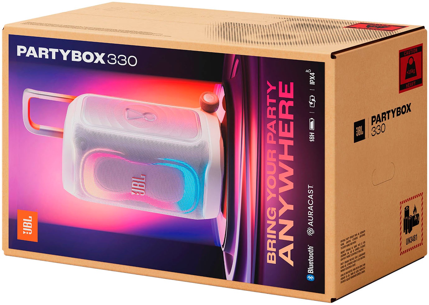 JBL Party-Lautsprecher »PARTYBOX 330« (A2DP Bluetooth | AVRCP Bluetooth | Bluetooth Lautstärkeanpassung 280 W) Tragbarer Party-Lautsprecher mit Beleuchtung, Teleskopgriff und Rollen