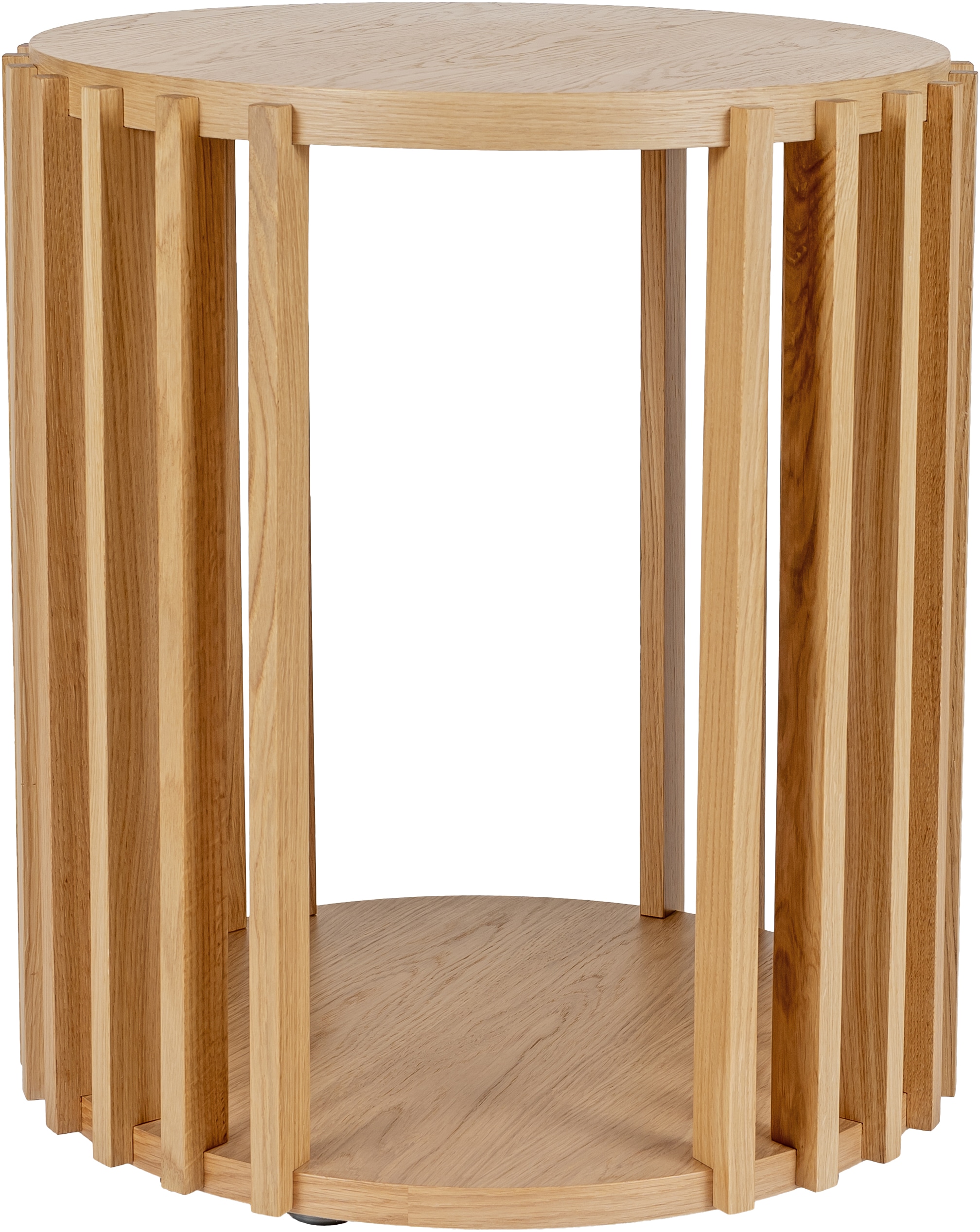 Woodman Beistelltisch »Drum, Breite/Tiefe/Höhe: 53/53/58 cm«, Holzfurnier aus Eiche, Sproßen aus massiver Eiche