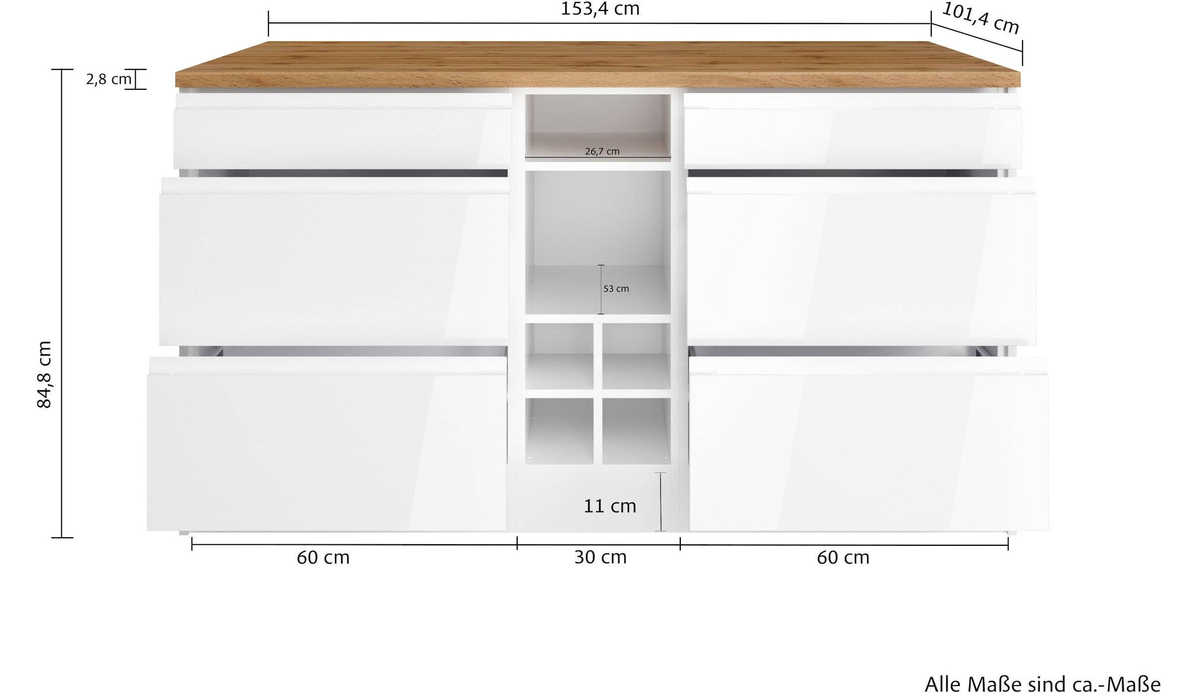 HELD MÖBEL Kücheninsel »Virginia«, Breite 153 cm, MDF-Fronten, Flaschenregal