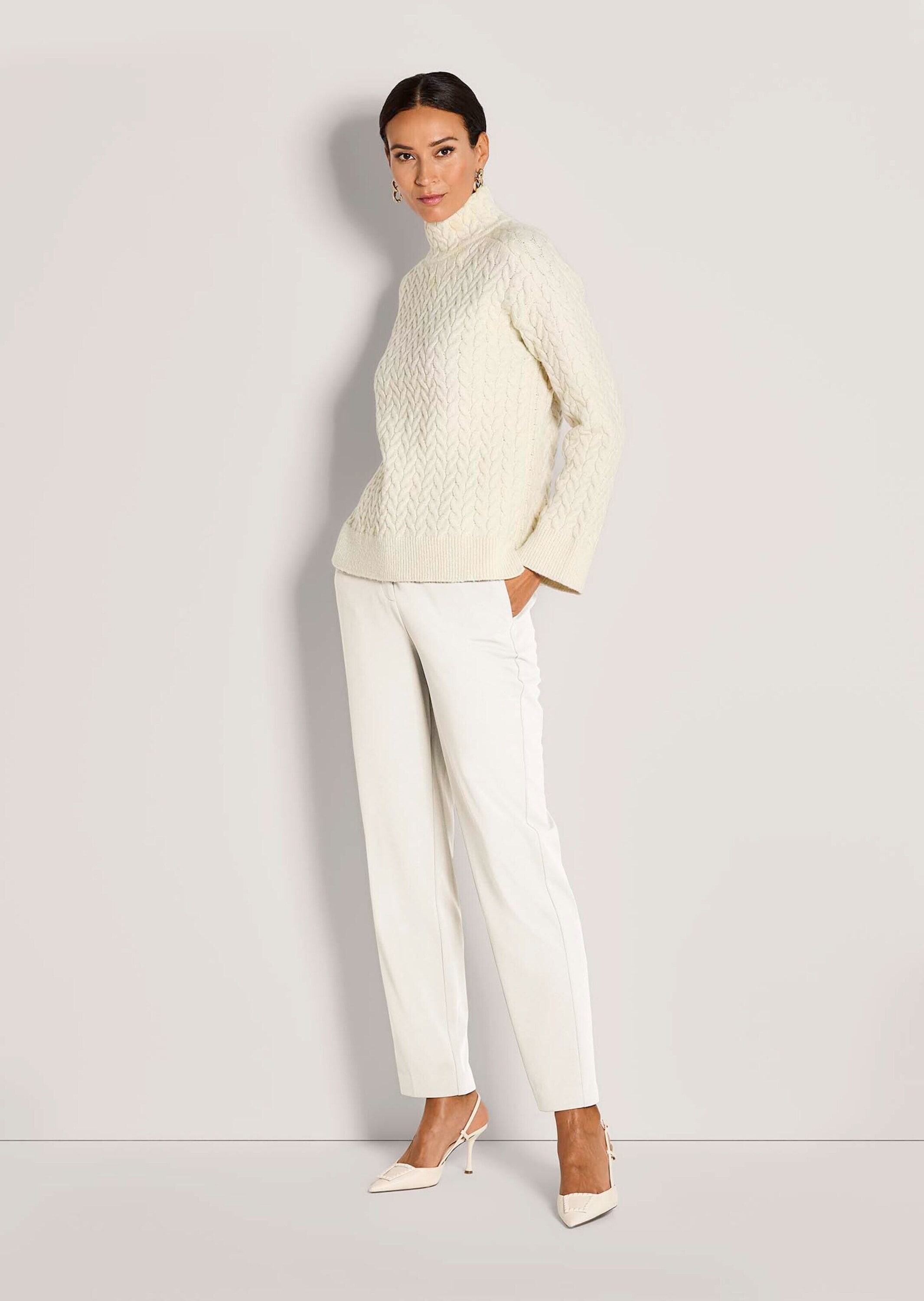 MADELEINE Longpullover »Strickpullover Eleganter Baumwollpullover mit Zopfmuster« Allover Zöpfe