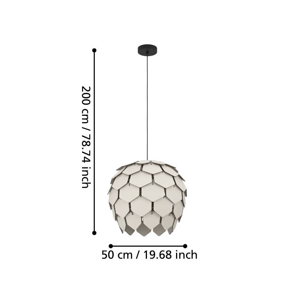 EGLO Hängeleuchte »MATTANZA«, 1 flammig, Leuchtmittel E27 | ohne Leuchtmittel, Pendelleuchte, Holz in Hellgrau und Metall in Schwarz, E27, Ø 50 cm