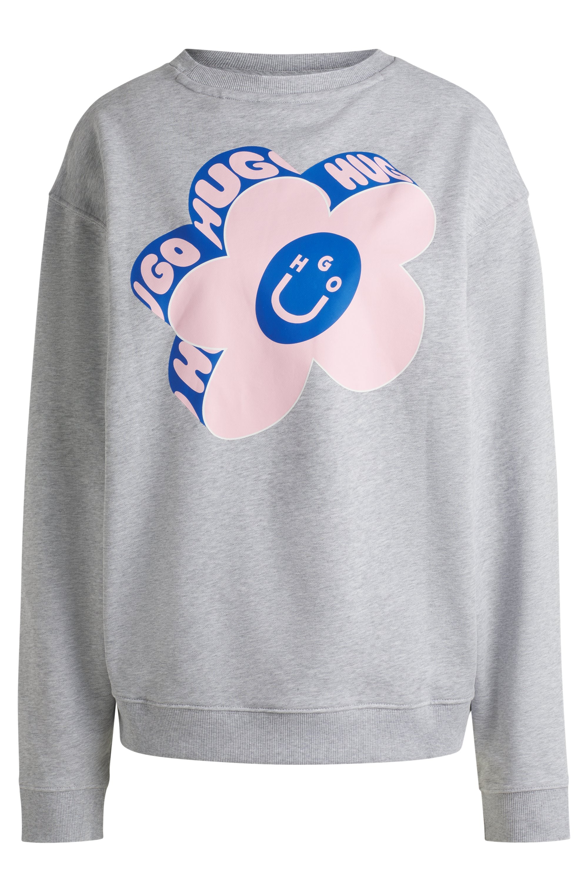 HUGO Blue Sweatshirt »Oversized Crew«, mit Flower Backprint, Straß Logo Print