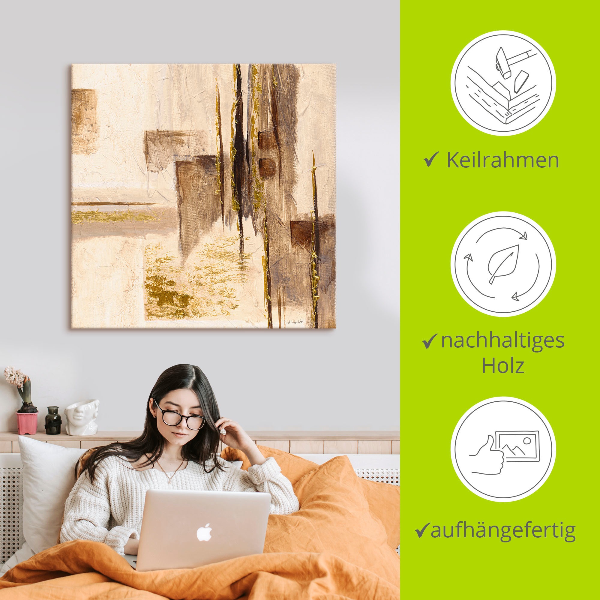 Artland Leinwandbild »Goldene Silhouette I« Muster 1 Stk. tlg. auf Holzrahmen gespannt