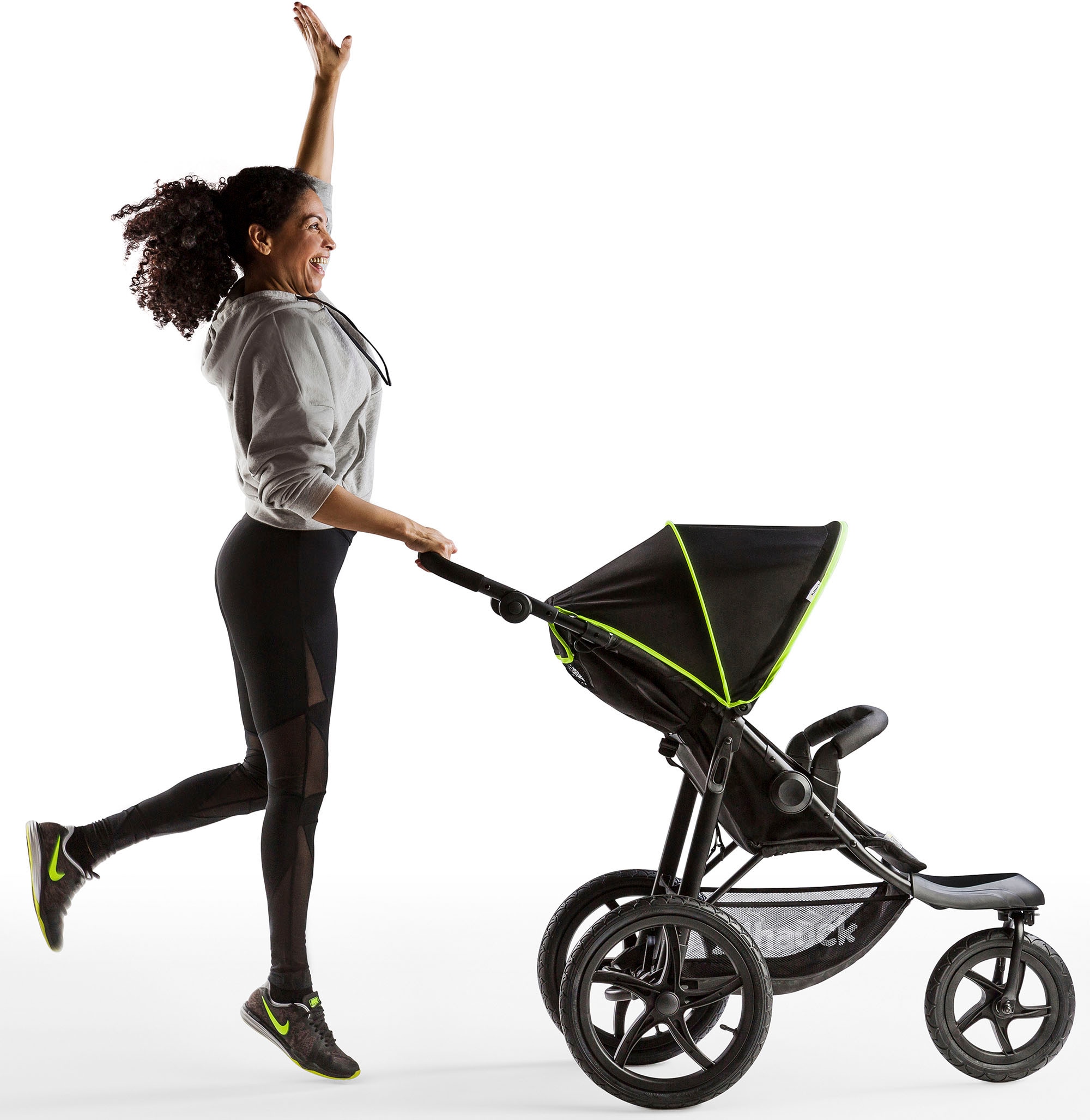 Hauck Dreirad-Kinderwagen »Runner black/neon yellow«, mit schwenk- und feststellbarem Vorderrad