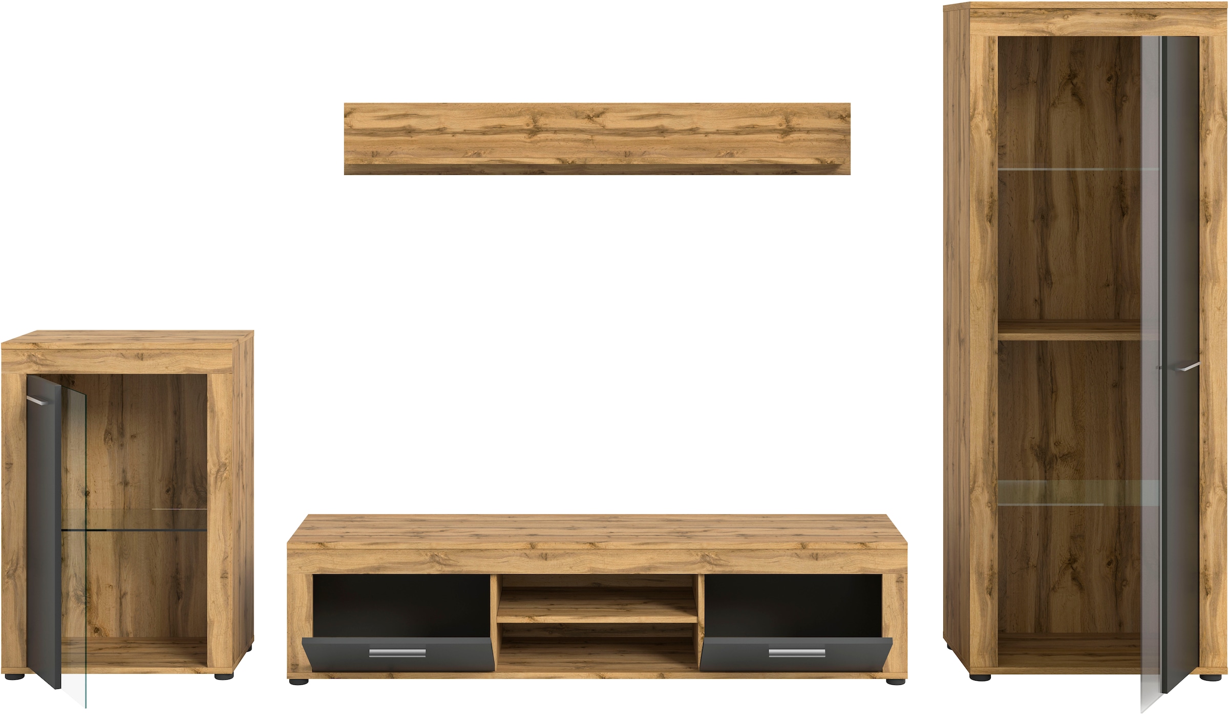 Home affaire Wohnwand »Aosta,  4-tlg., best. aus: Vitrine, Lowboard, Wandboard & Vitrine hoch« 4 Stk. tlg.