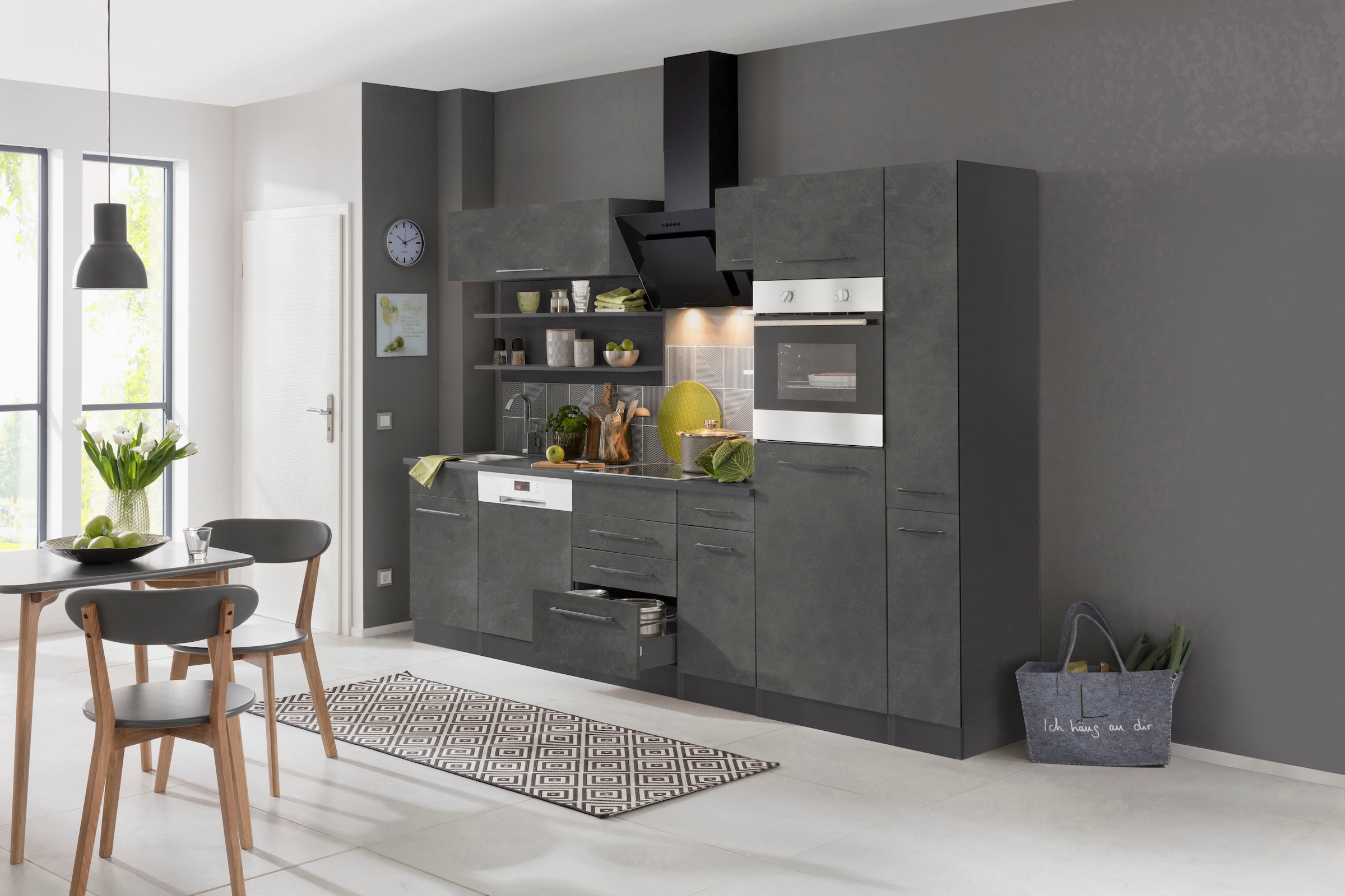 KOCHSTATION Küchenzeile »KS-Tulsa«, ohne E-Geräte, Breite 270 cm, schwarze Metallgriffe, MDF Fronten