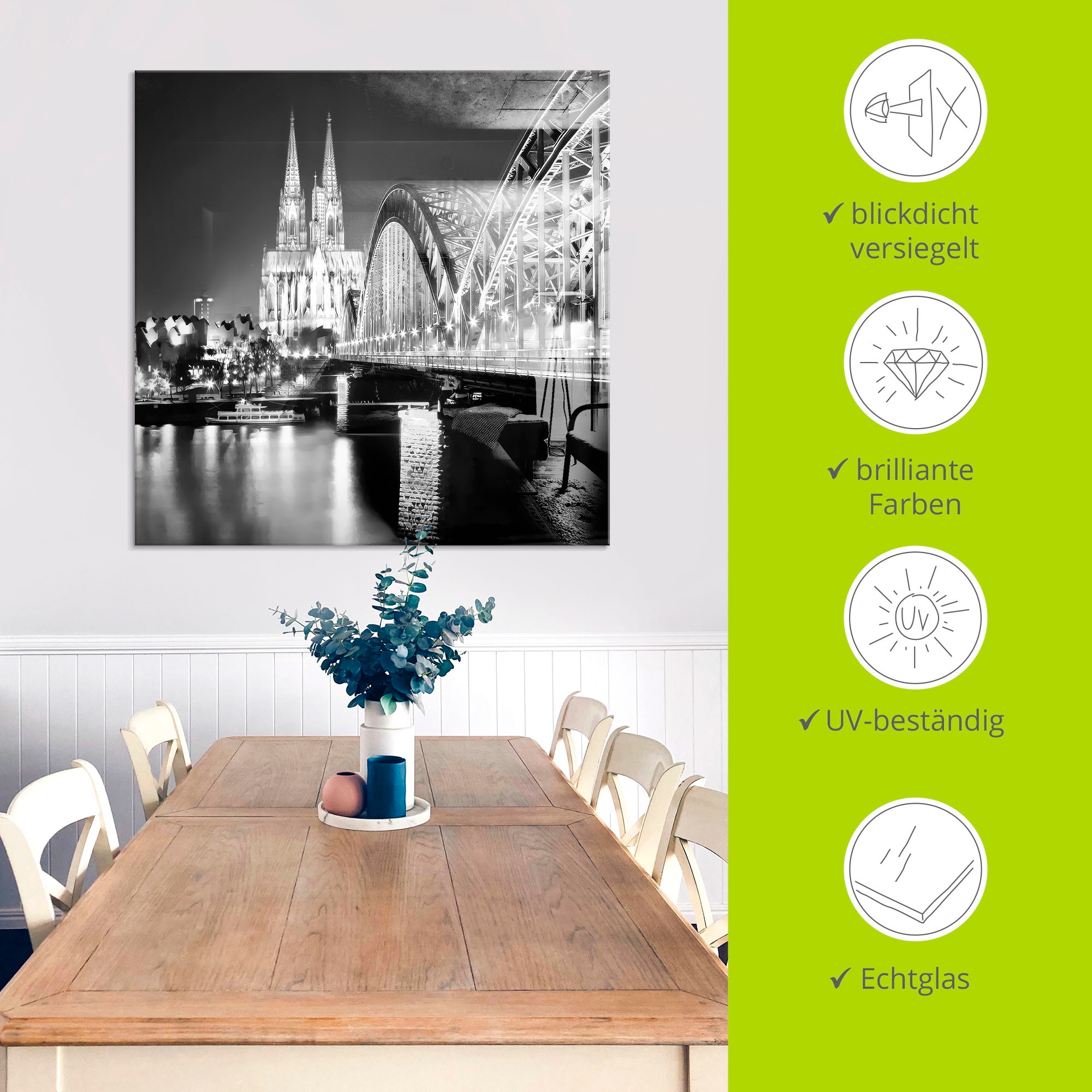 Artland Glasbild »Köln Skyline Abstrakte Collage 19« Brücken 1 Stk. tlg. in verschiedenen Größen