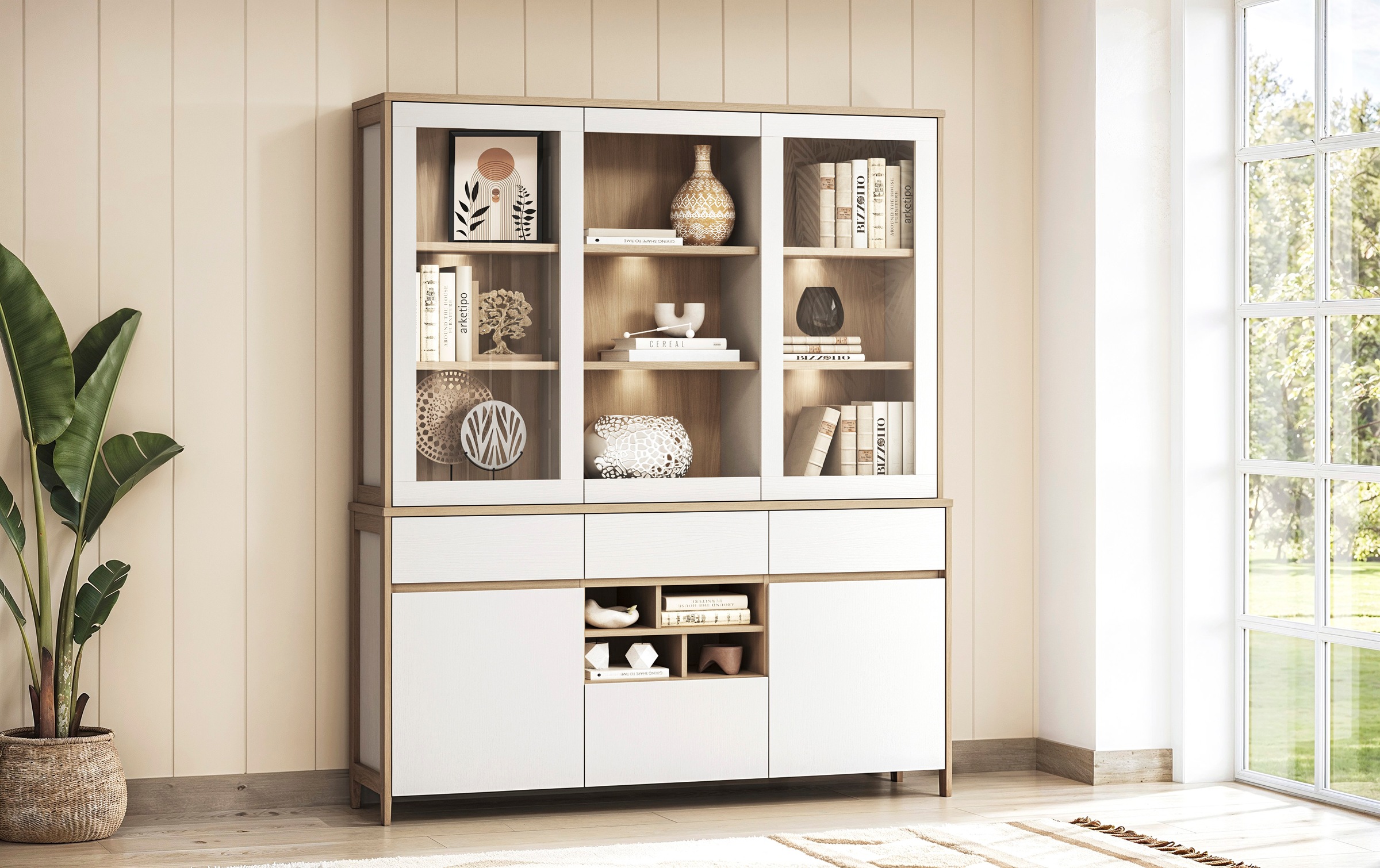 Home affaire Buffet »Stranda, Hochschrank im Scandi-Style, moderner Schrank« Rahmenoptik, ausreichend Stauraum, vielseitig einsetzbar, 164 cm breit