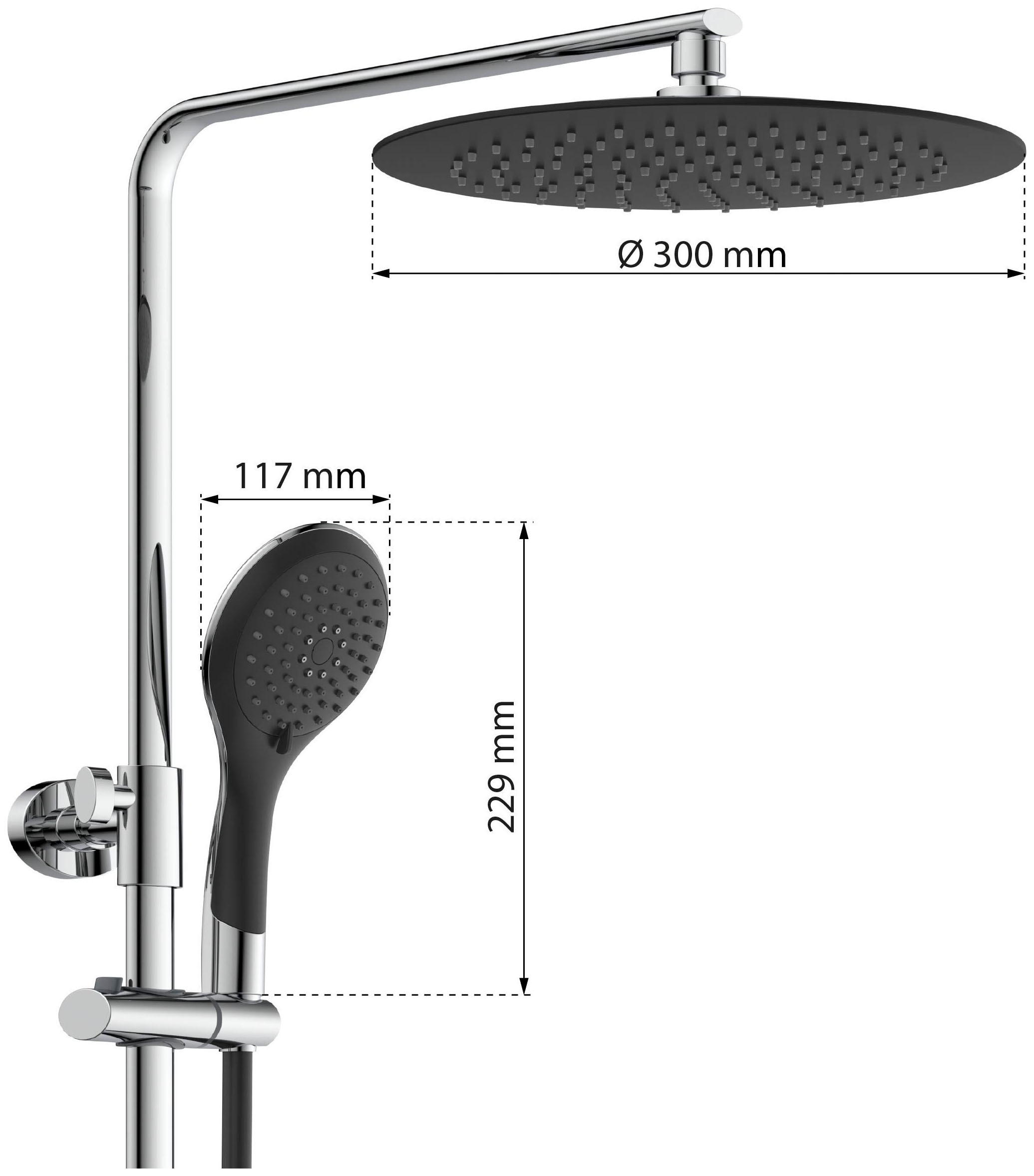 Eisl Brausegarnitur »Grande Vita«, Duschsystem mit Thermostat und Ablage, Regendusche mit Wandhalterung