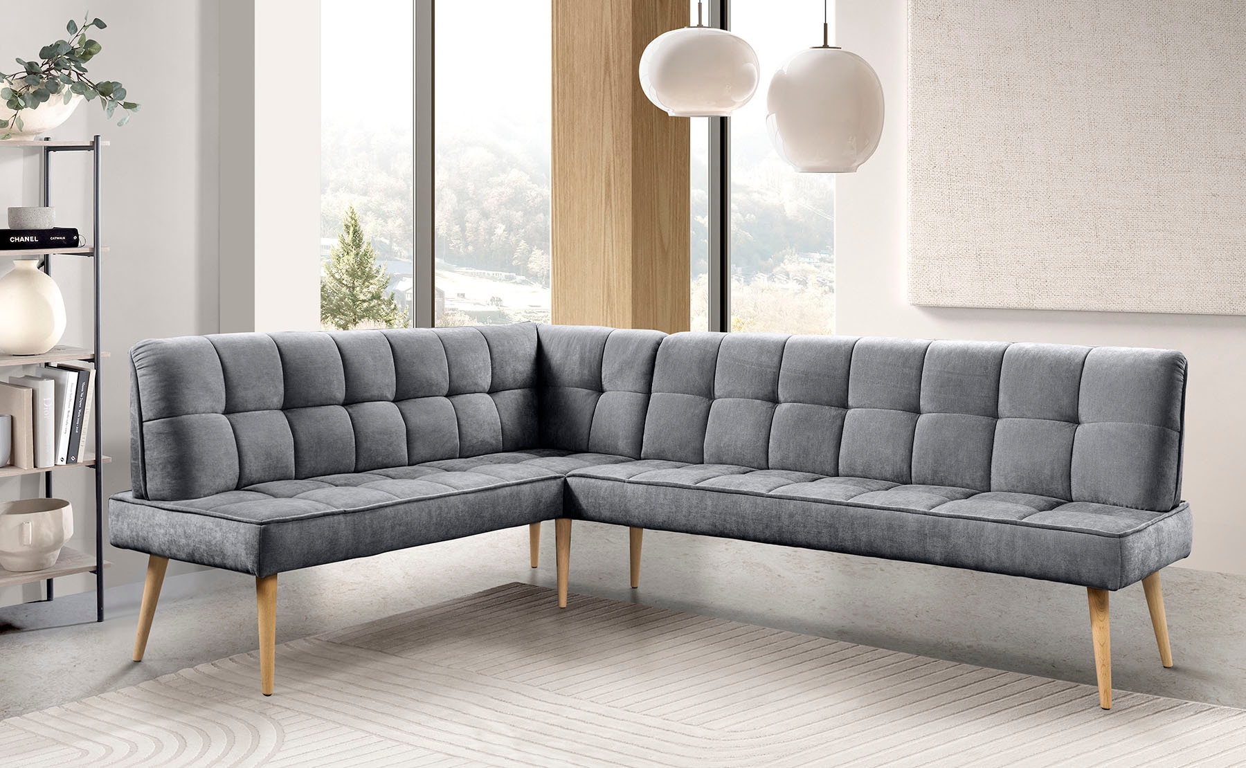 exxpo - sofa fashion Eckbank »Latte« moderne Sitz- und Rückensteppung, bequem und elegant, hoher Holzfuß