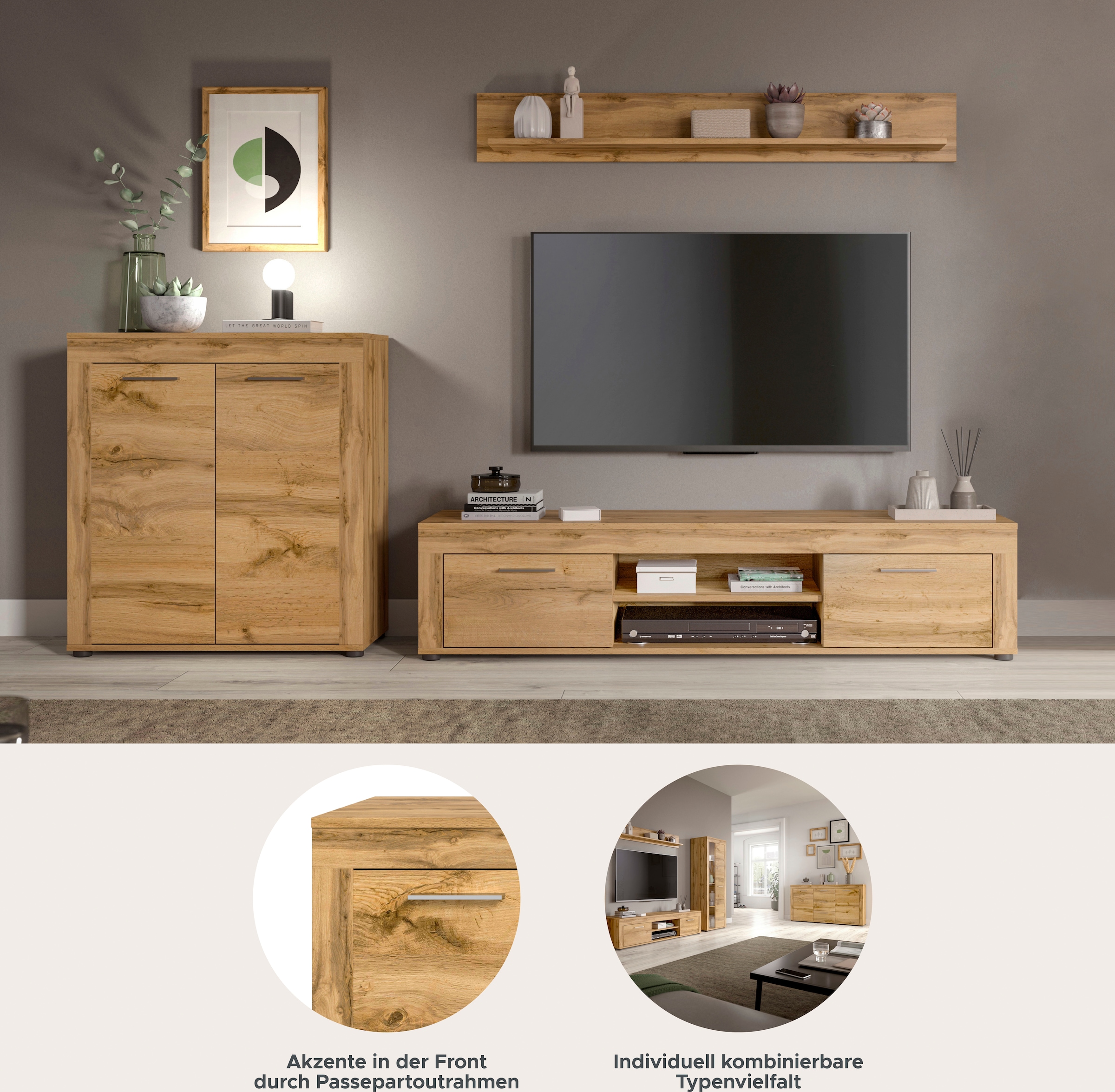 Home affaire Wohnwand »Aosta, Breite 255cm, bestehend aus Highboard, Lowboard, Wandboard« 3 Stk. tlg.