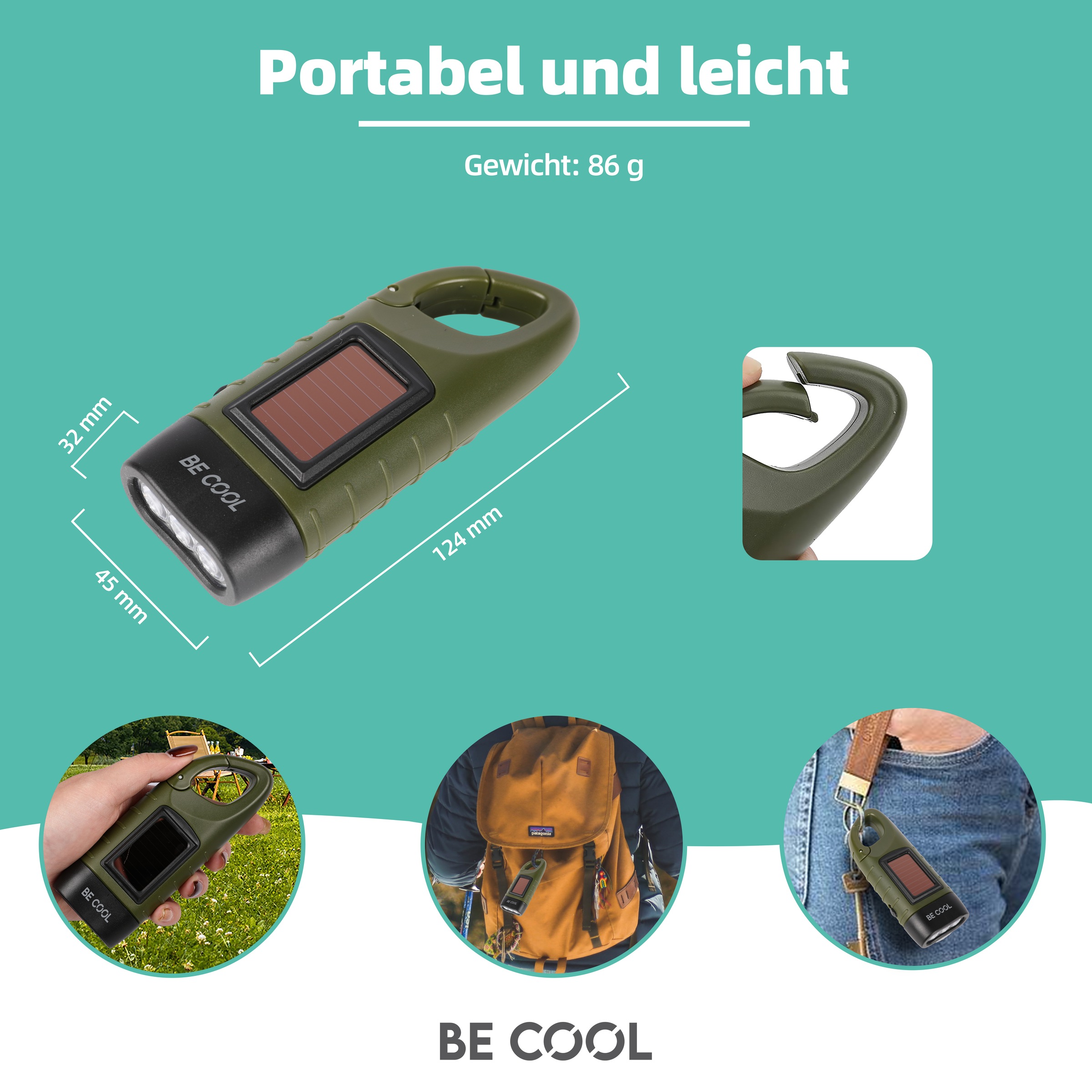 be cool Taschenlampe »Solartaschenlampe mit Kurbelfunktion«