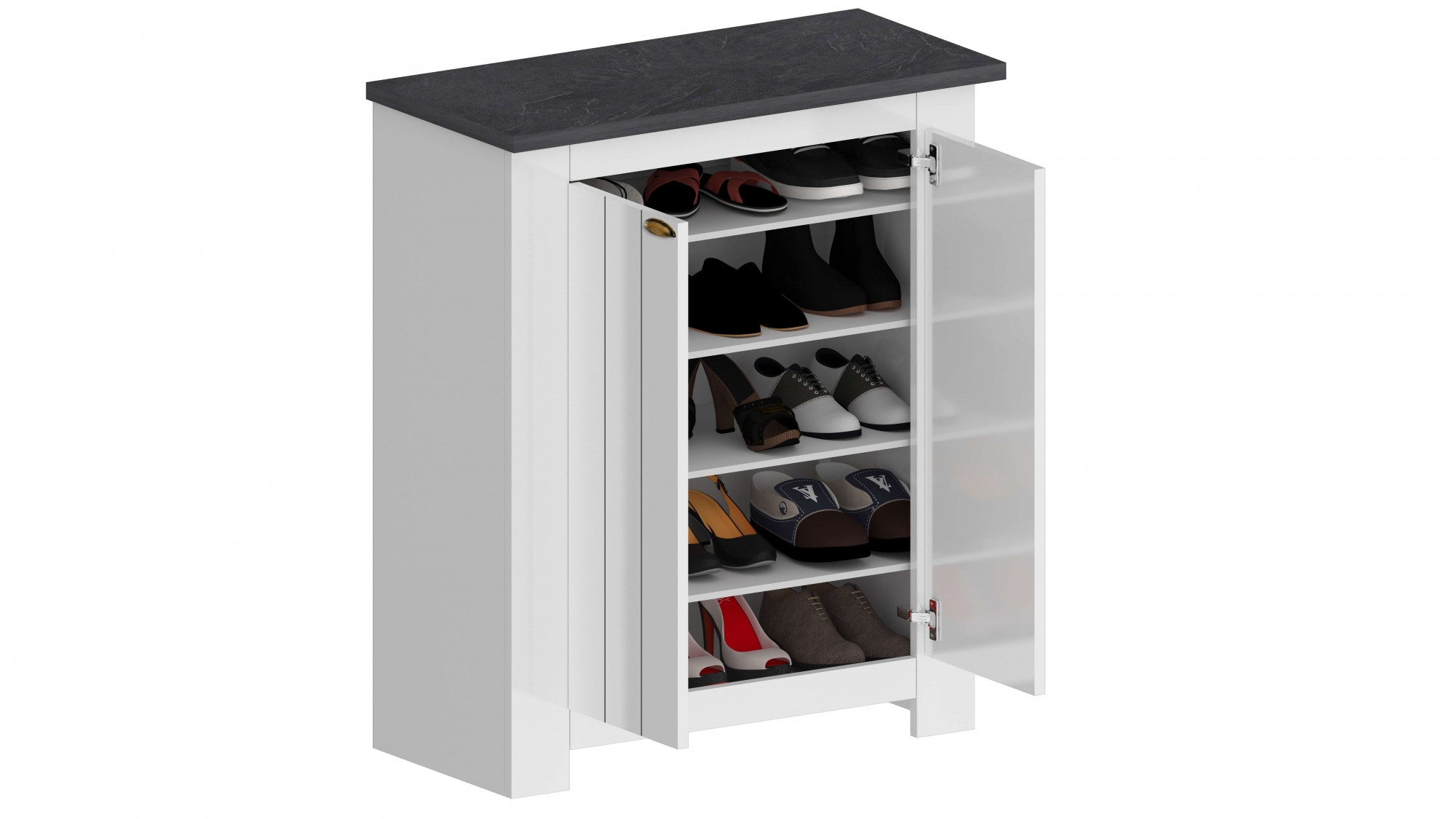 INOSIGN Schuhschrank »FIGO, Made in Italy – Schuhkommode,Schuhregal für ca. 20 Paar Schuhe«, (1 St.), 4-Türig, Siebdruck-dekorative Fräsungen, 10 Fächer, Breite 84 cm