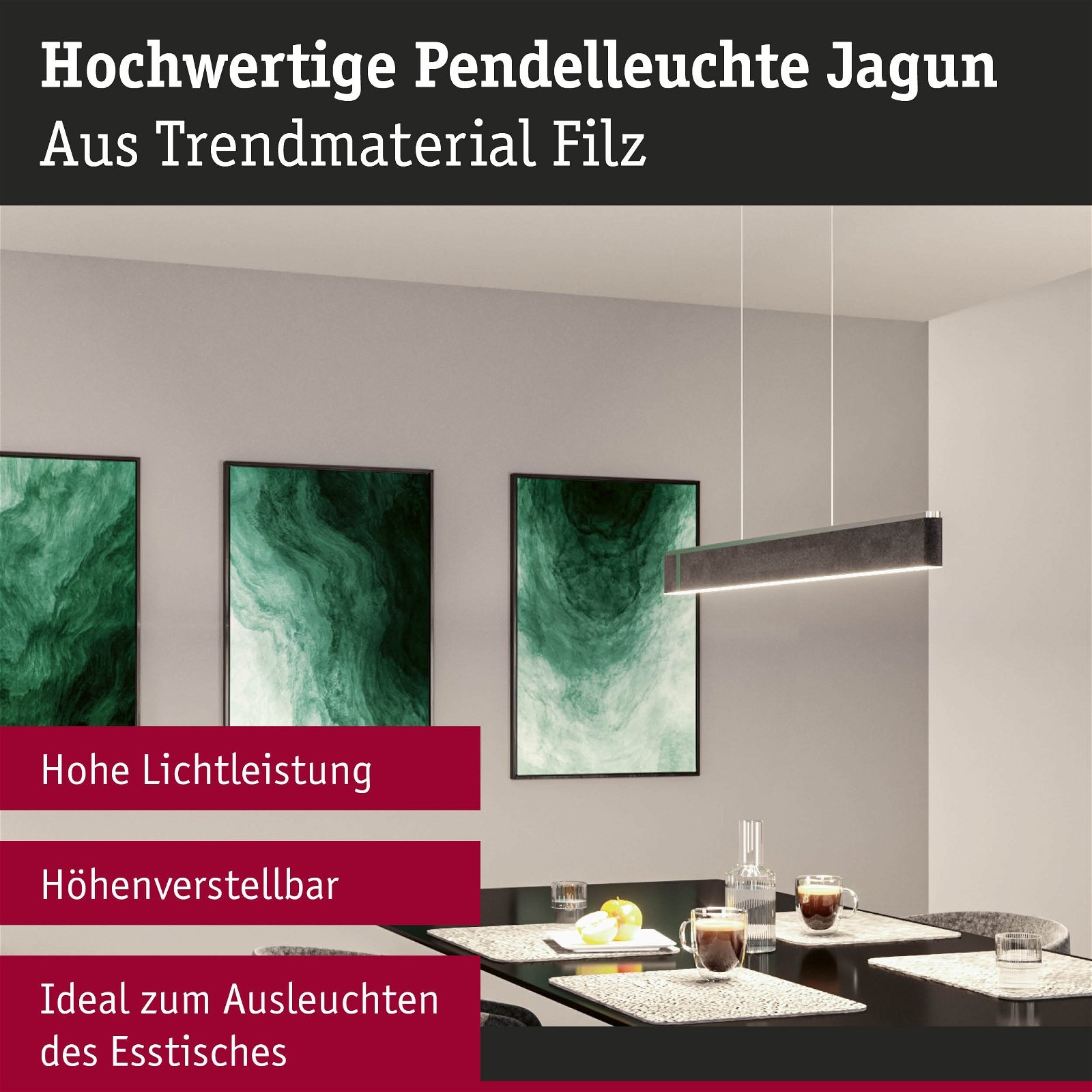 Paulmann LED Pendelleuchte »Jagun 2700K 2000lm 26W Anthrazit«, 1 flammig, 3-Step-Dim
