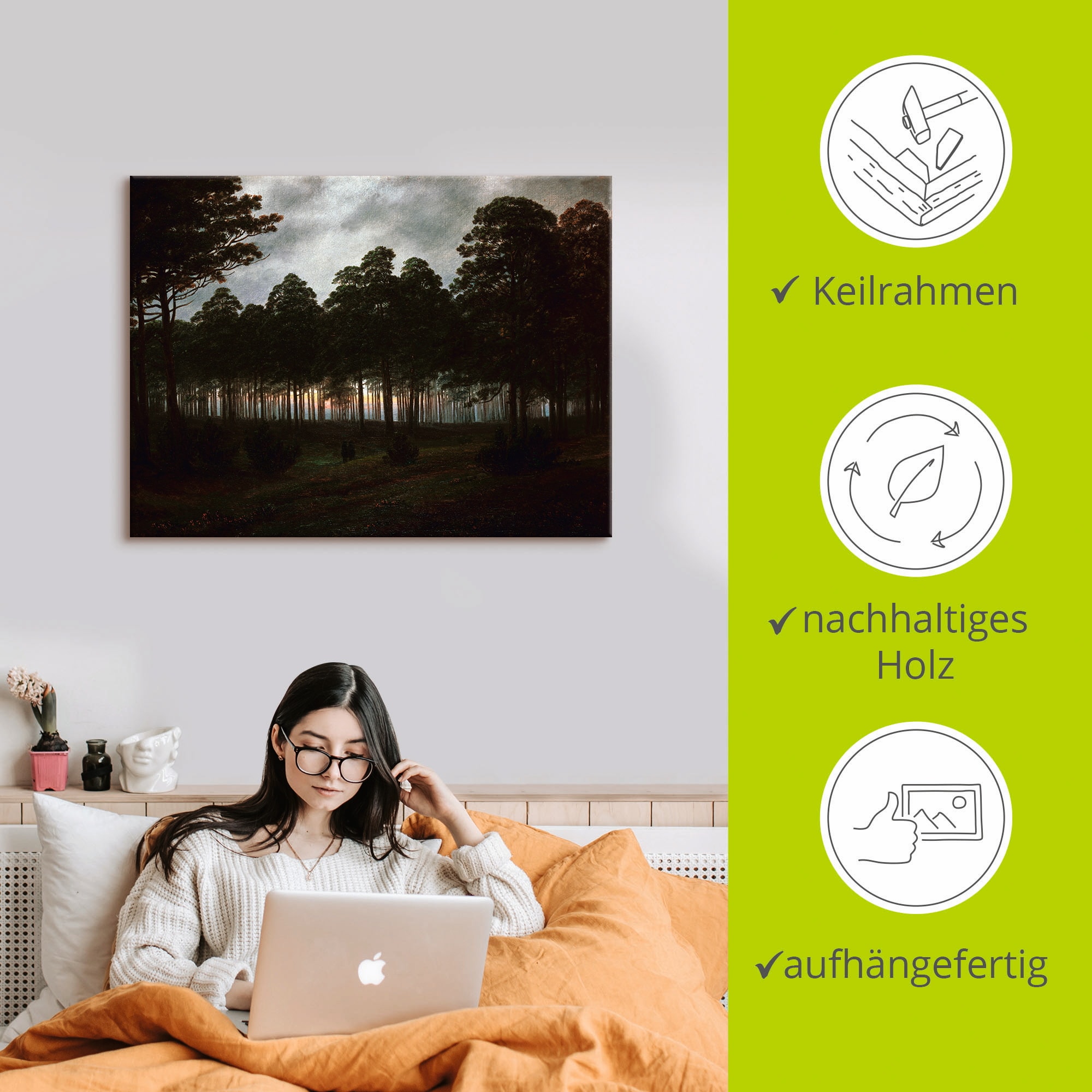 Artland Leinwandbild »Der Abend, um 1820/21« Wald 1 Stk. tlg. auf Keilrahmen gespannt