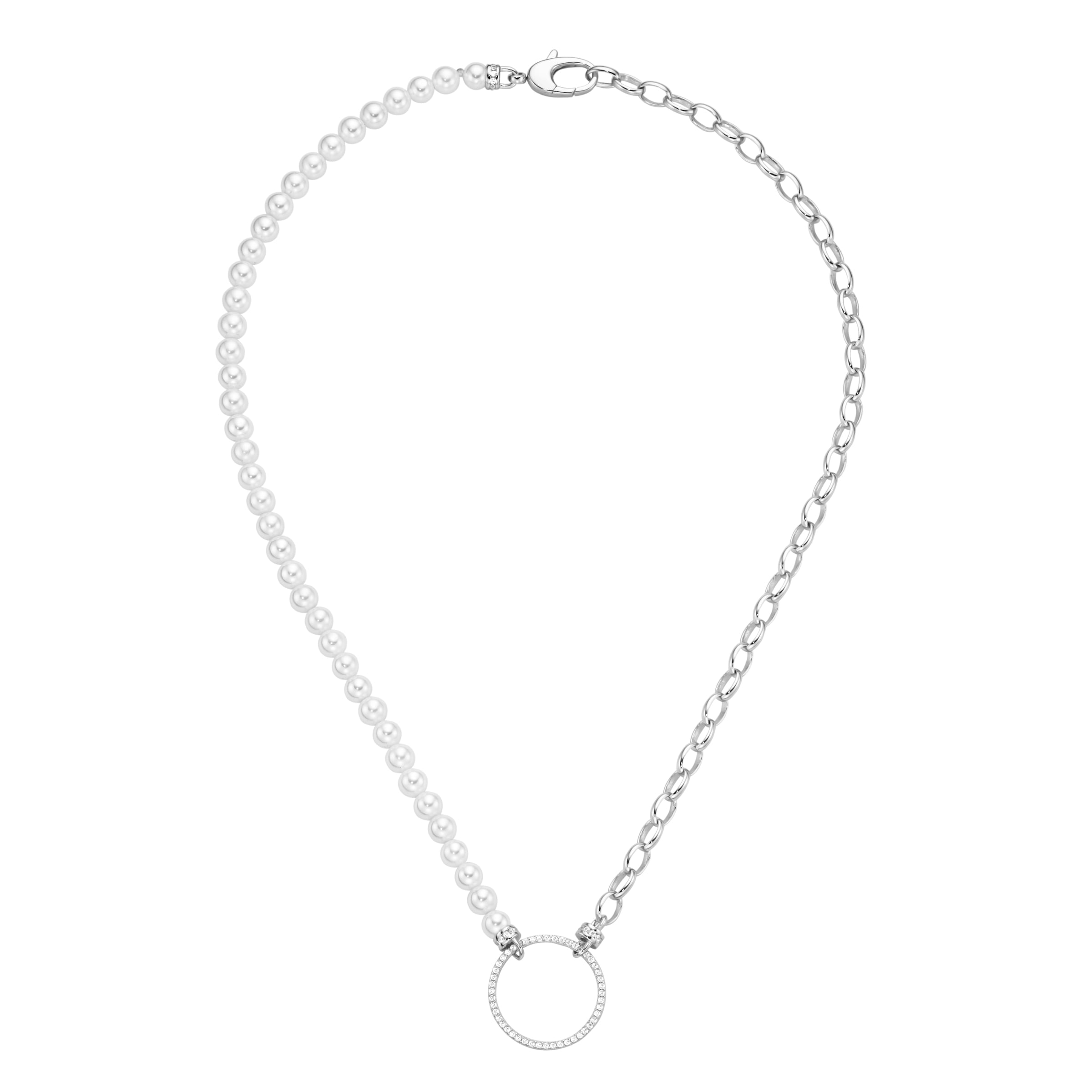 GIORGIO MARTELLO MILANO Collier »Collier mit weißen Muschelkern-Perlen und Zirkonia, Silber 925«