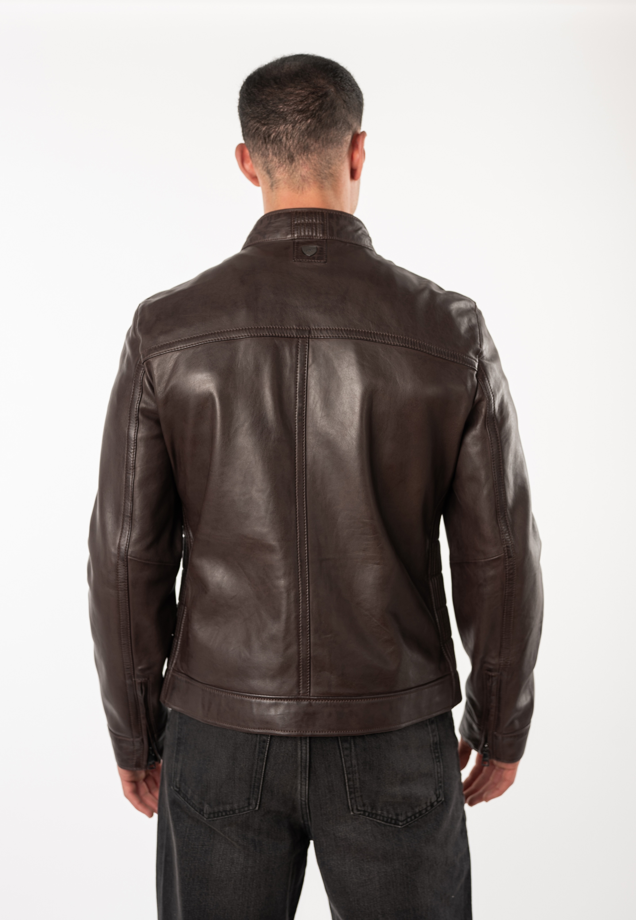 Mauritius Lederjacke »MMBlaco« im Biker-Stil mit Stehkragen und Drucker