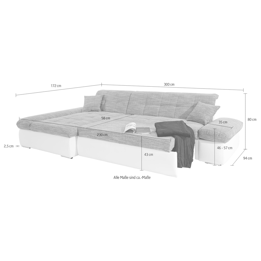 DOMO collection Ecksofa »PB Moric wahlweise mit Bettfunktion + Armteilverstellung, L-Form«