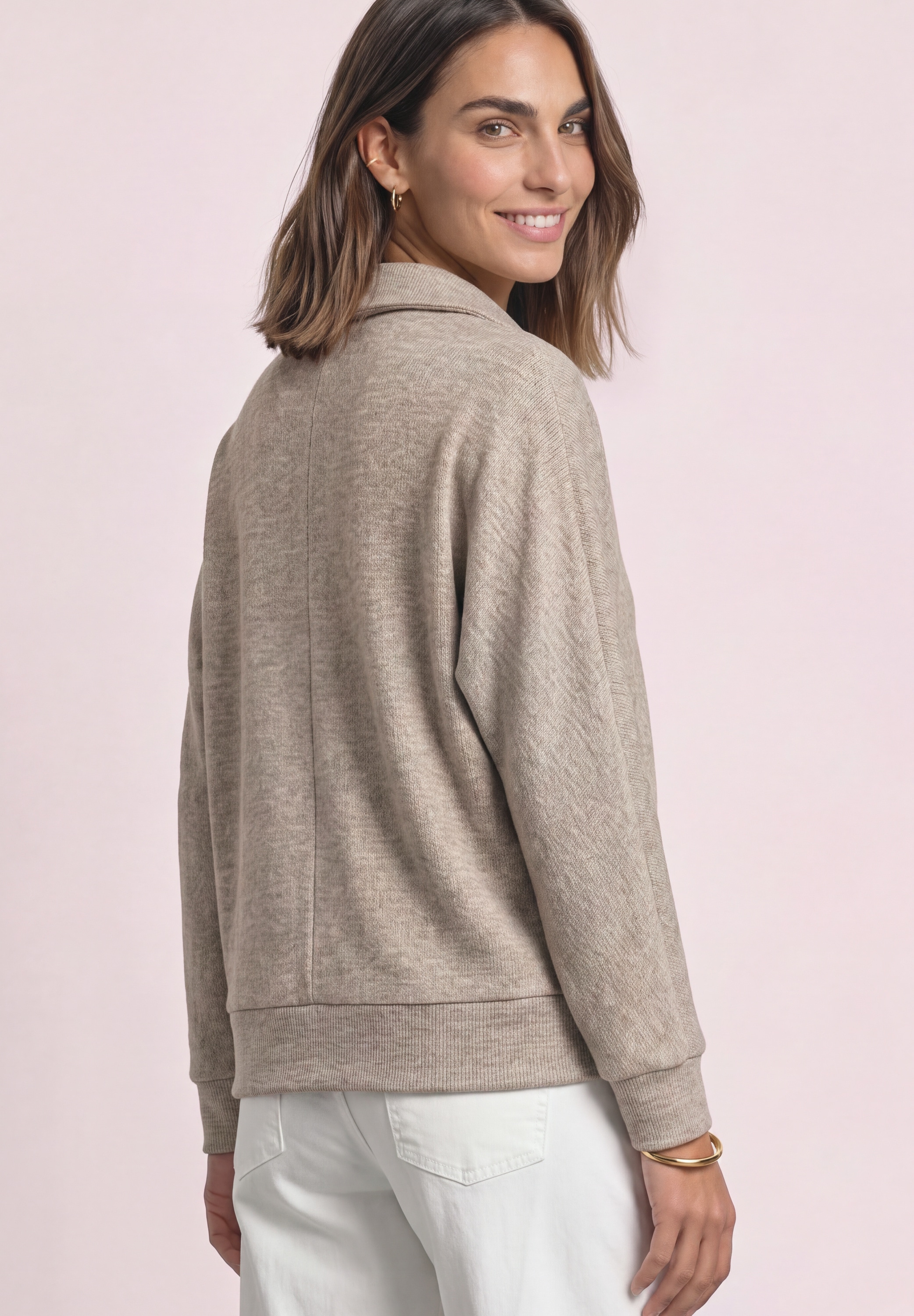 STREET ONE Langarm-Poloshirt mit Polokragen / Im Melange-Look