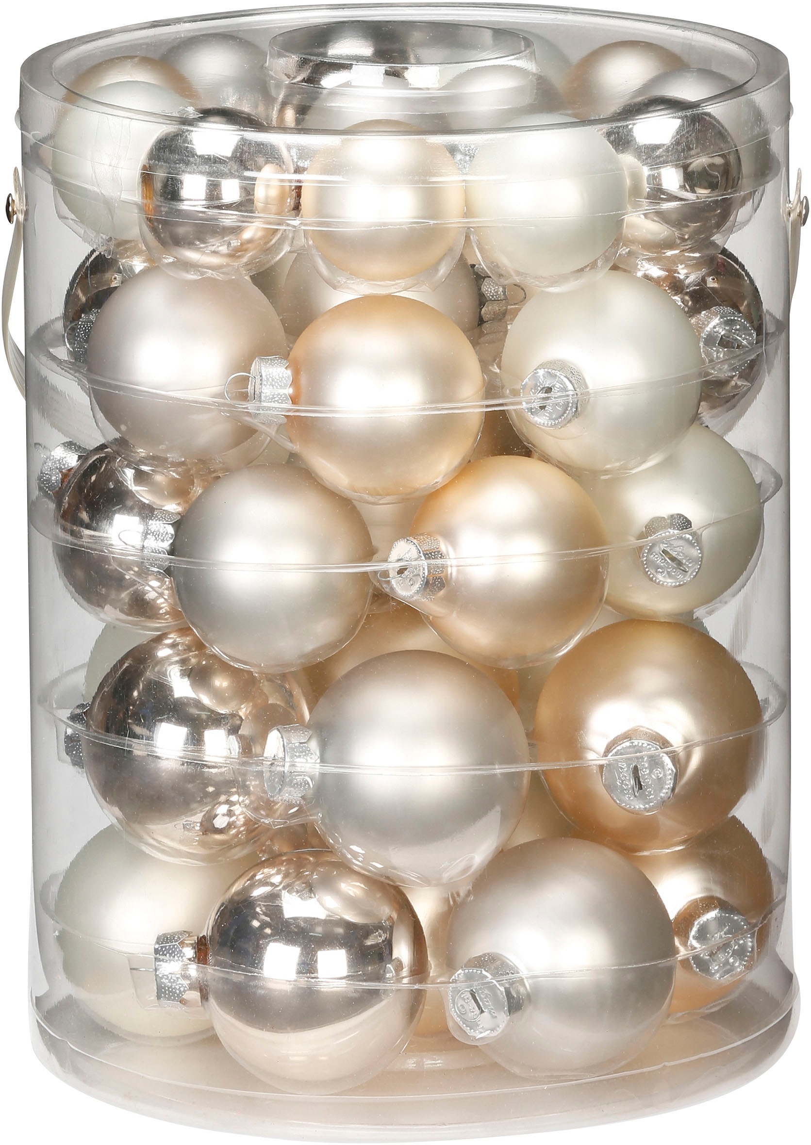 MAGIC by Inge Weihnachtsbaumkugel »Cloud Dancer, Weihnachtsdeko, Christbaumschmuck«, (Set, 46 St.), Christbaumkugeln aus Glas, 45 Kugeln Ø ca. 4-6 cm, inkl. Spitze 28 cm