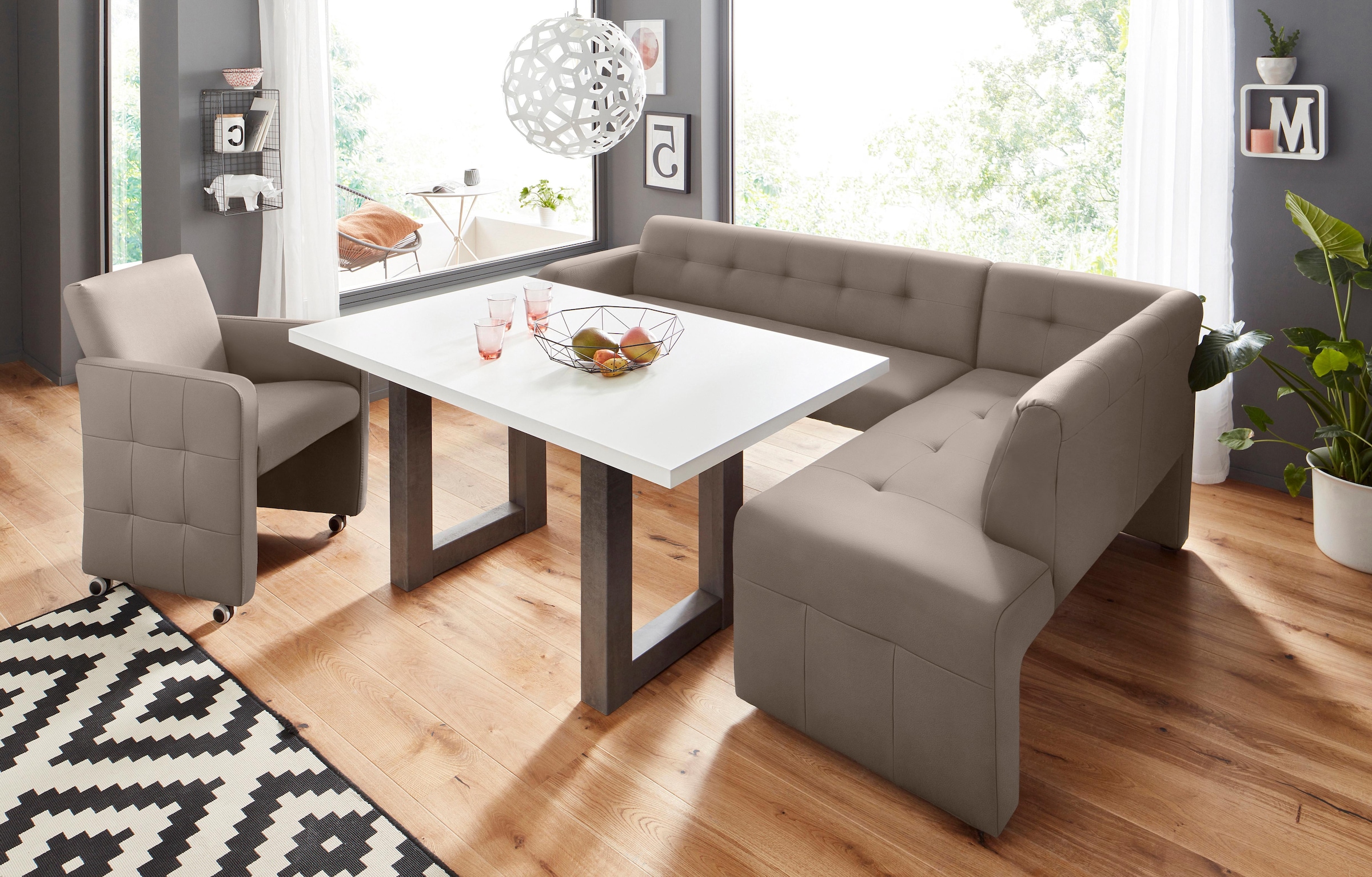 exxpo - sofa fashion Eckbank »Barista mit toller Detailverarbeitung, hohe Bodenfreiheit«, Komfortsitzhöhe 49cm, Frei im Raum stellbar