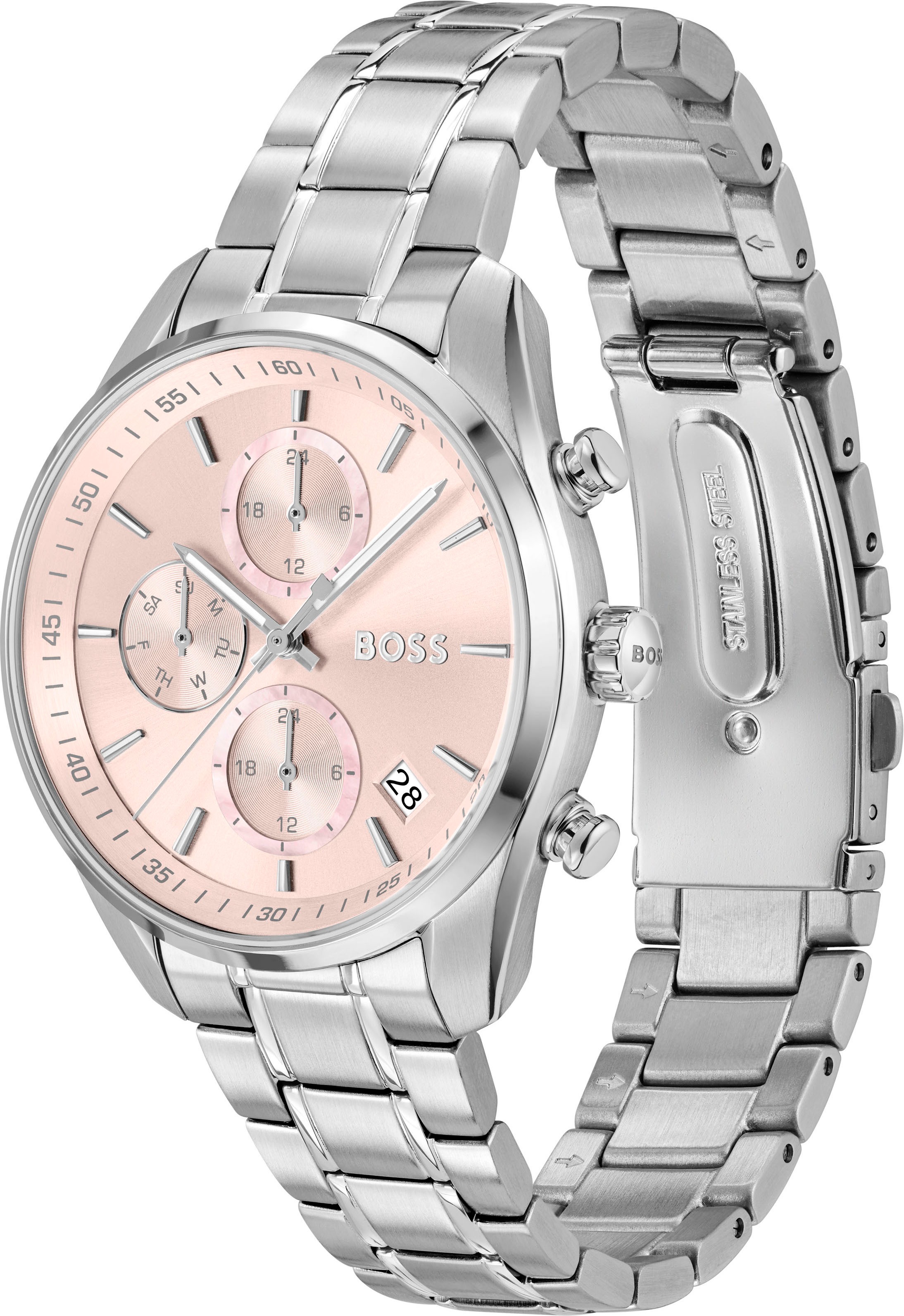BOSS Multifunktionsuhr »GRAND TOUR LADIES« Quarzuhr, Armbanduhr, Damenuhr, Edelstahlarmband