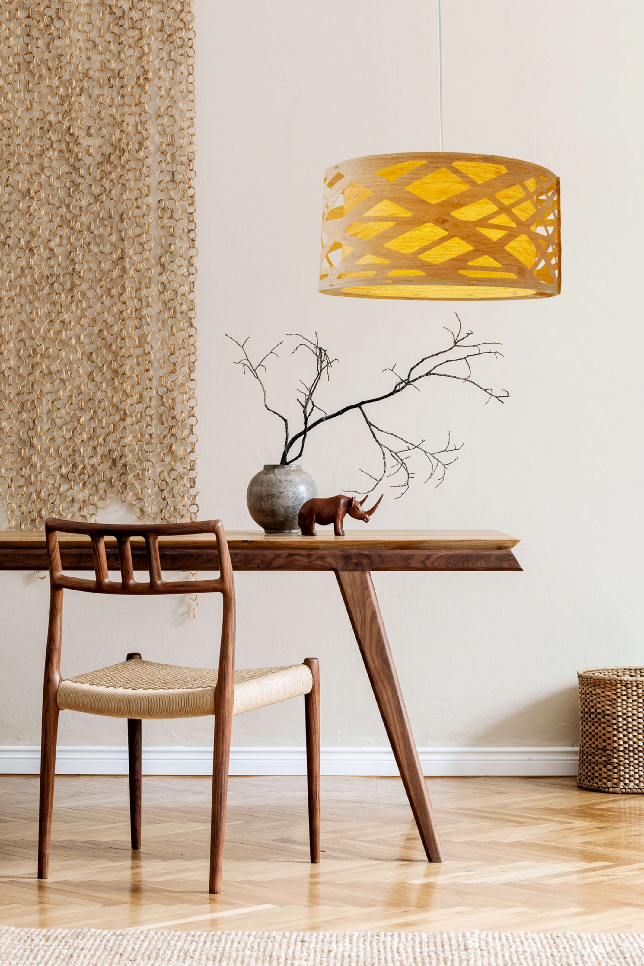 näve Pendelleuchte »Finja« E27 1 Stk. rund D: 40 cm, Holzimitat, mehrschichtig durchbrochen, 1x E27 exkl.