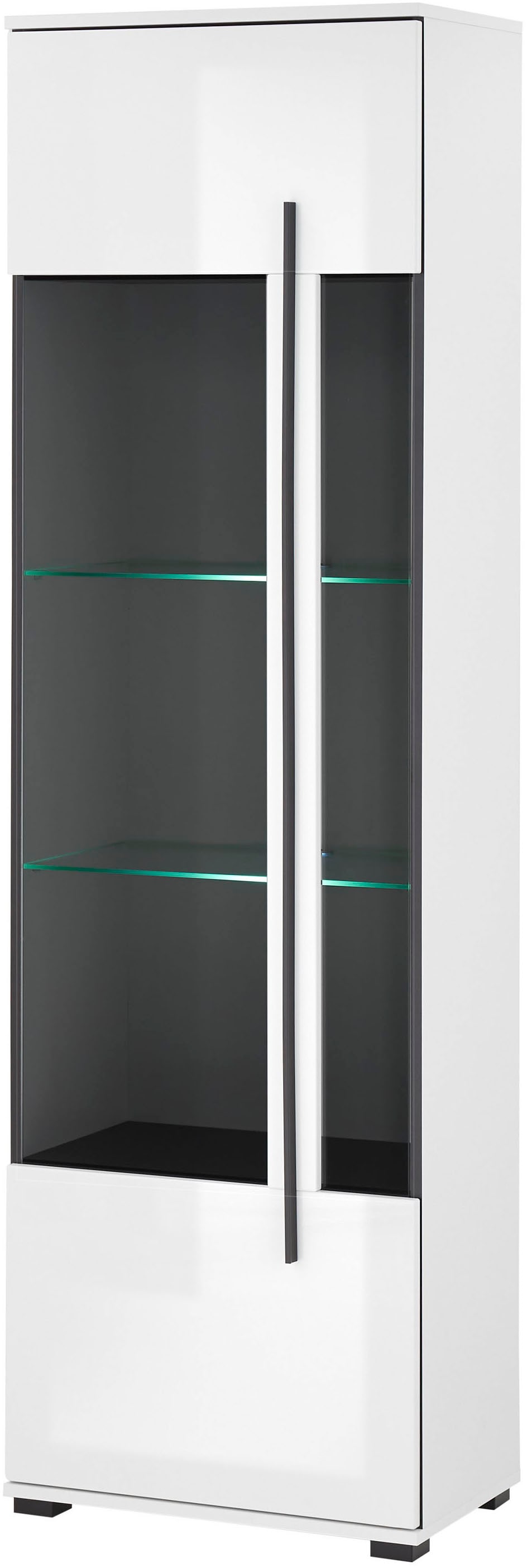INOSIGN Vitrine »Cantara, Vitrinenschrank in Eiche Evoke oder weiß, Standvitrine«, schwarzer Stangengriff, ausreichend Stauraum, vielseitig einsetzbar