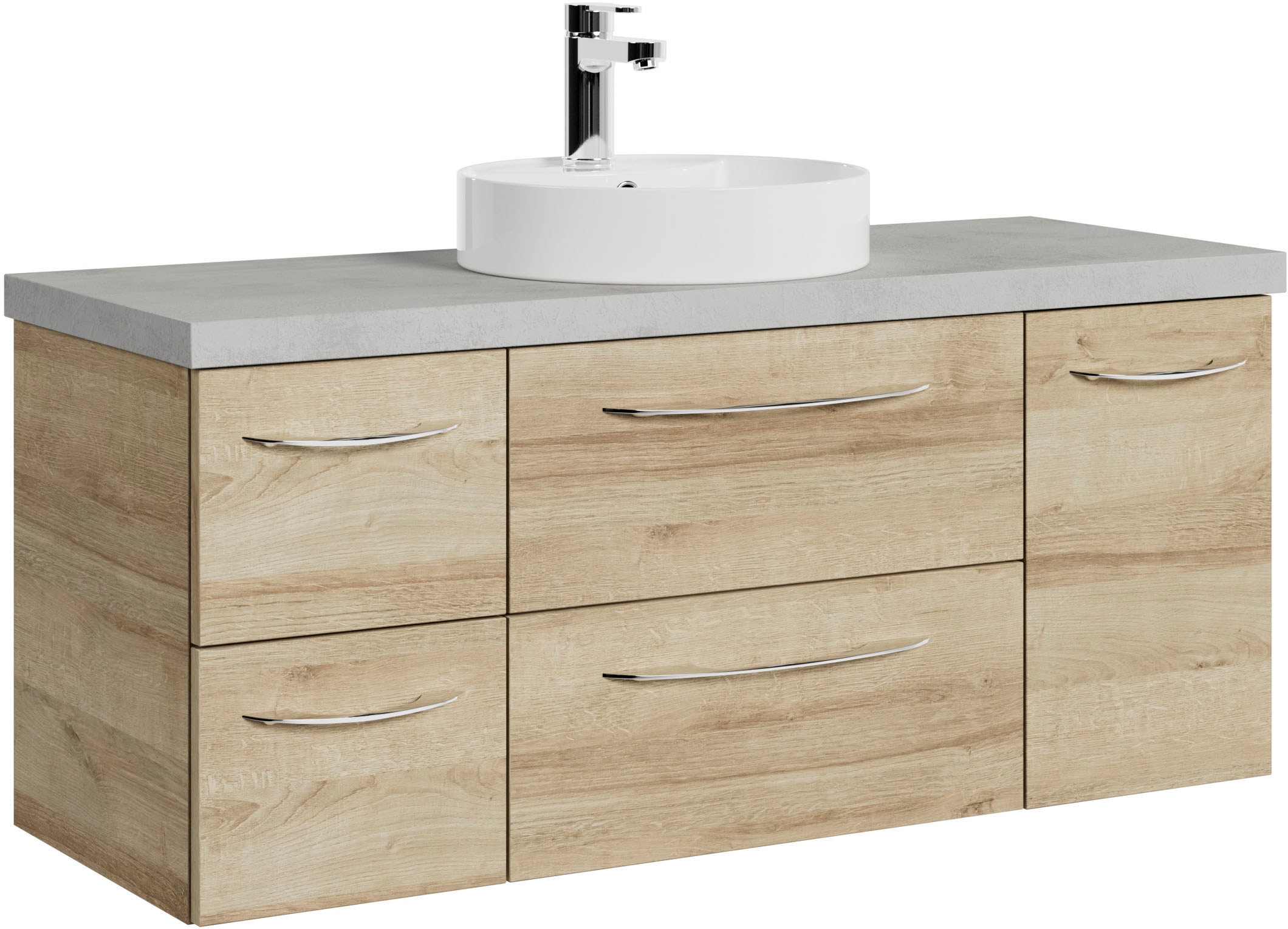Saphir Waschtisch »Serie 4035 Keramik-Aufsatzbecken mit Unterschrank, 118 cm breit«, Waschplatz, 4 Schubladen, 1 Tür, inkl. Türdämpfer, Griff Chrom Glanz