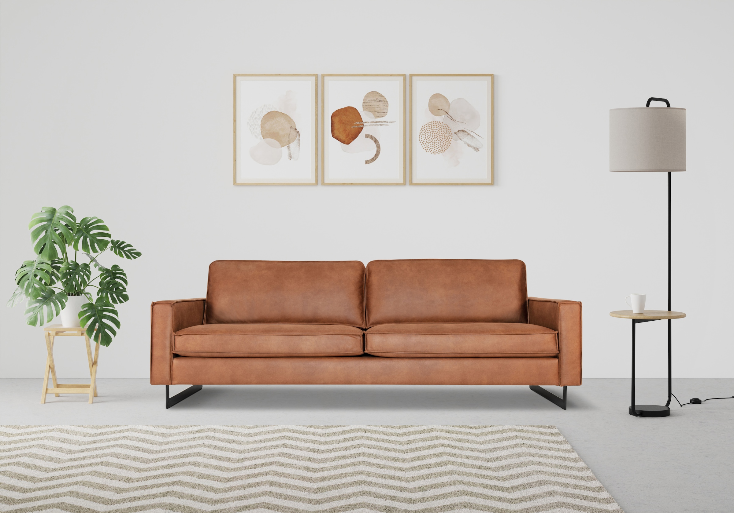 Places of Style 3-Sitzer »Maxi-Ausführung Pinto, 236 cm, Cord, Chenille, Lederoptik«, mit Keder, schwarze Metallfüße, Wellenunterfederung