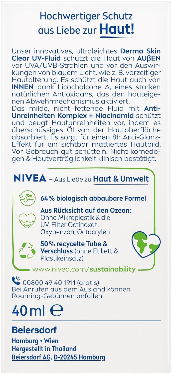 Nivea Sun Sonnenschutzfluid »NIVEA SUN UV Gesicht Experte DERMA SKIN CLEAR UV-Fluid LSF 50+«