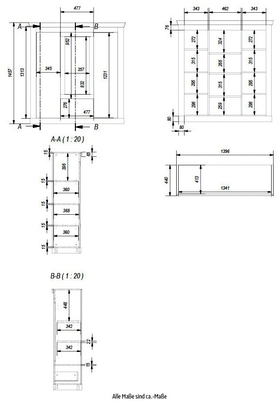 Home affaire Highboard »RAVENNA«, im romantischen Landhausstil, Griffe aus Metall, Höhe 146 cm